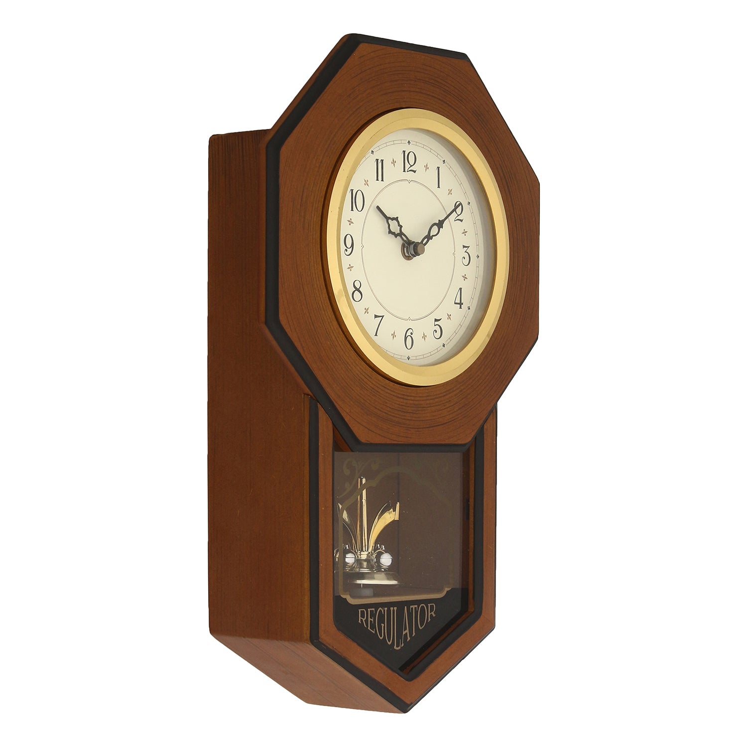 Brown Round Pendulum Wooden Wall Clock 4