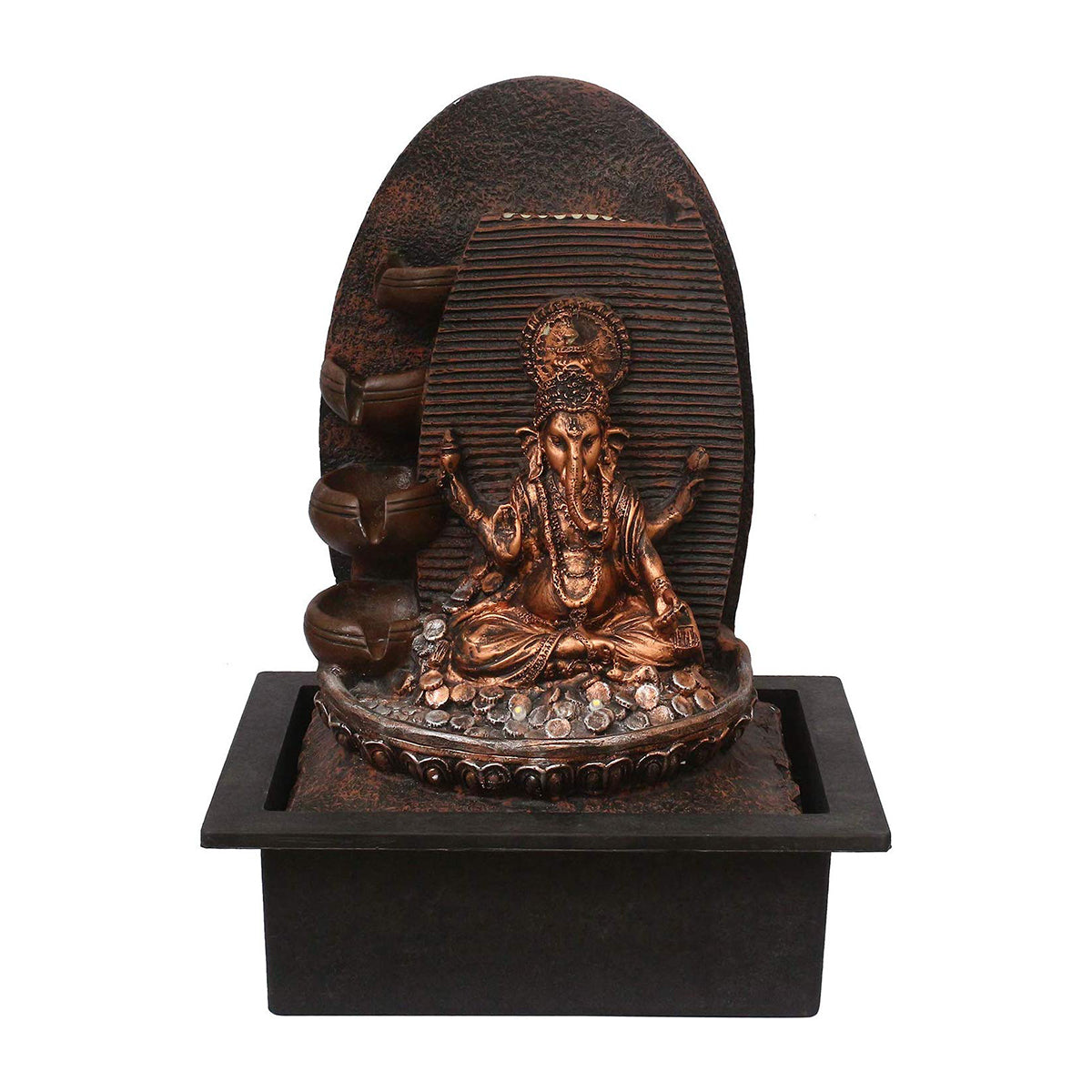 Lord Ganesha Black and Copper Decorative Polystone Water Fountain With Light 1