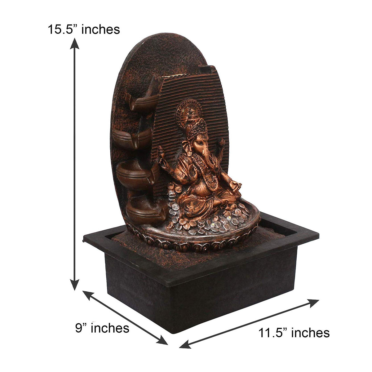 Lord Ganesha Black and Copper Decorative Polystone Water Fountain With Light 2