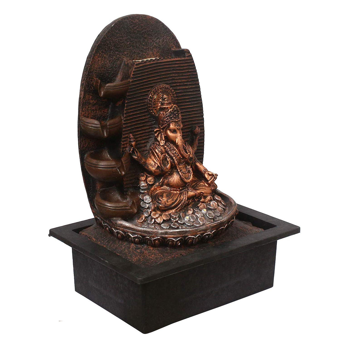 Lord Ganesha Black and Copper Decorative Polystone Water Fountain With Light 3