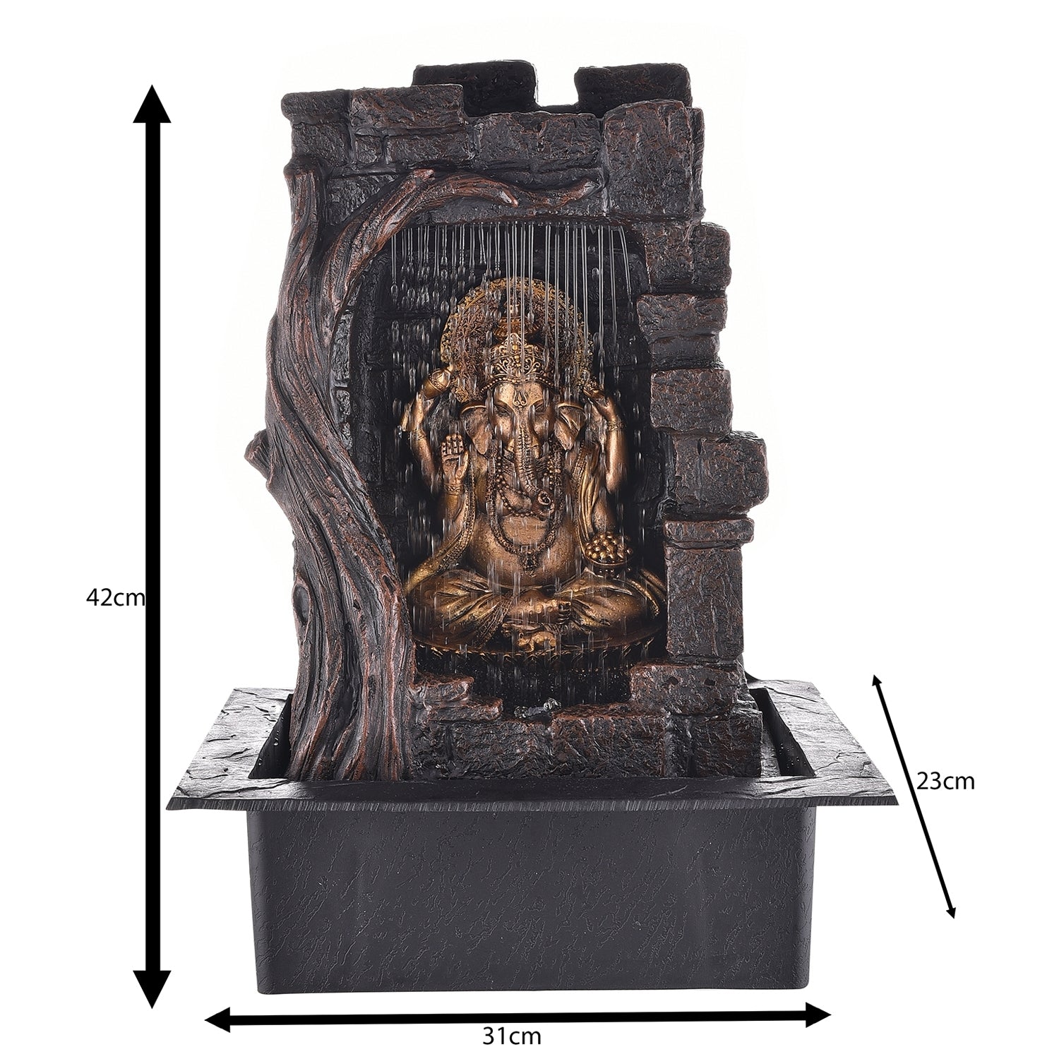 Polystone Brown and Golden Textured Lord Ganesha Idol Water Fountain 2
