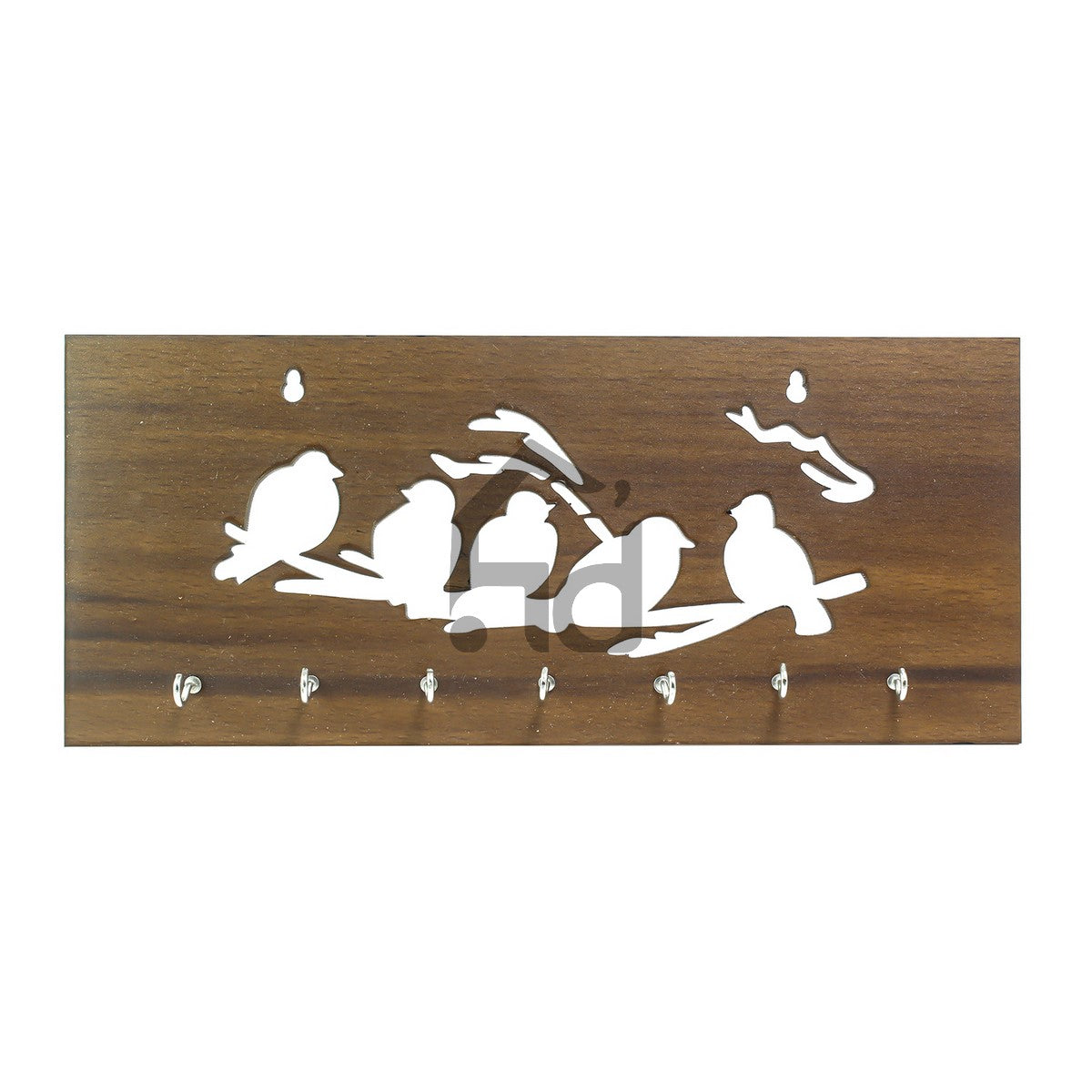 Brown Birds on Branches Theme Wooden Key Holder with 7 Hooks 1