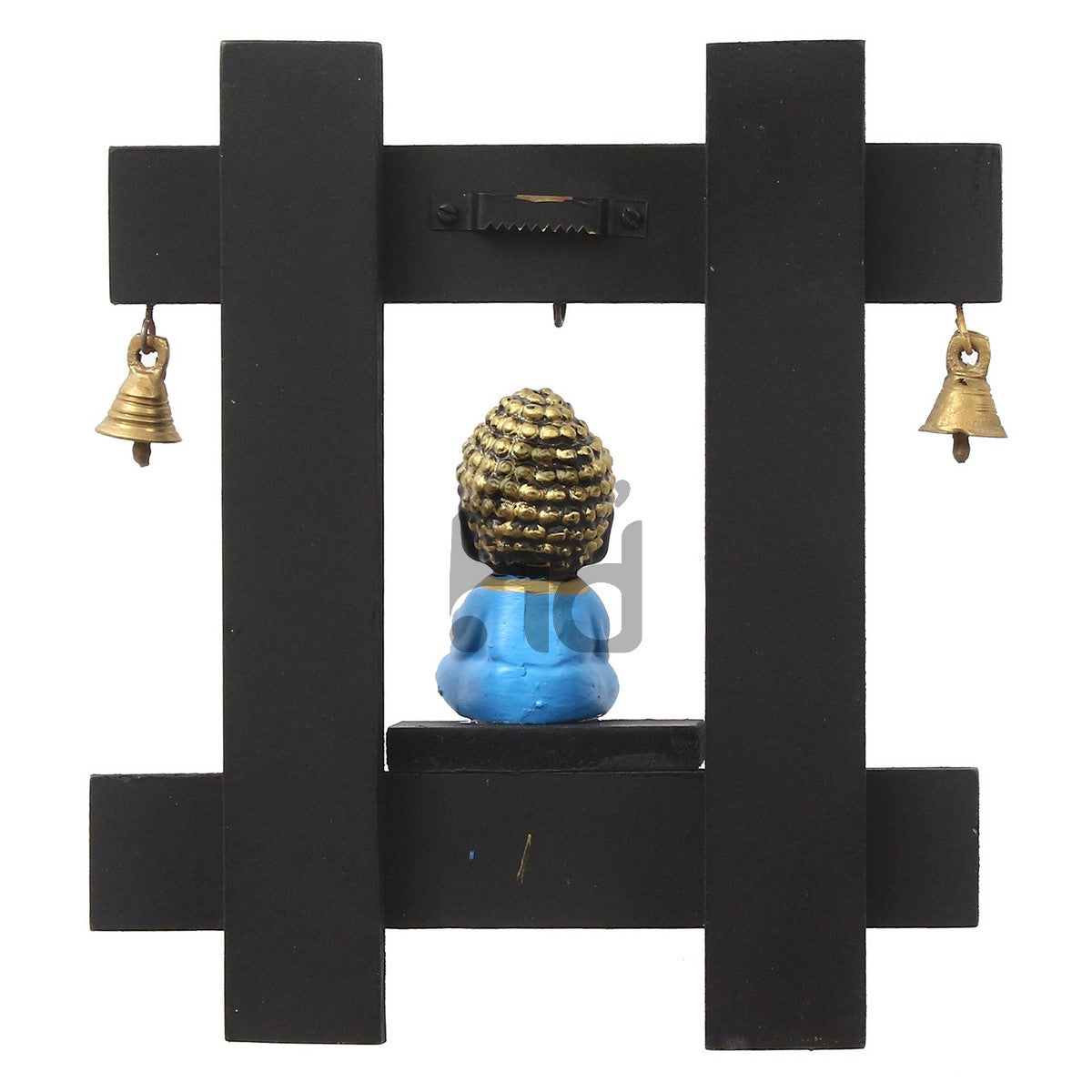 Blue and Black Peaceful Monk Buddha Idol Sitting Wooden Keyholder with 5 Key hooks 6