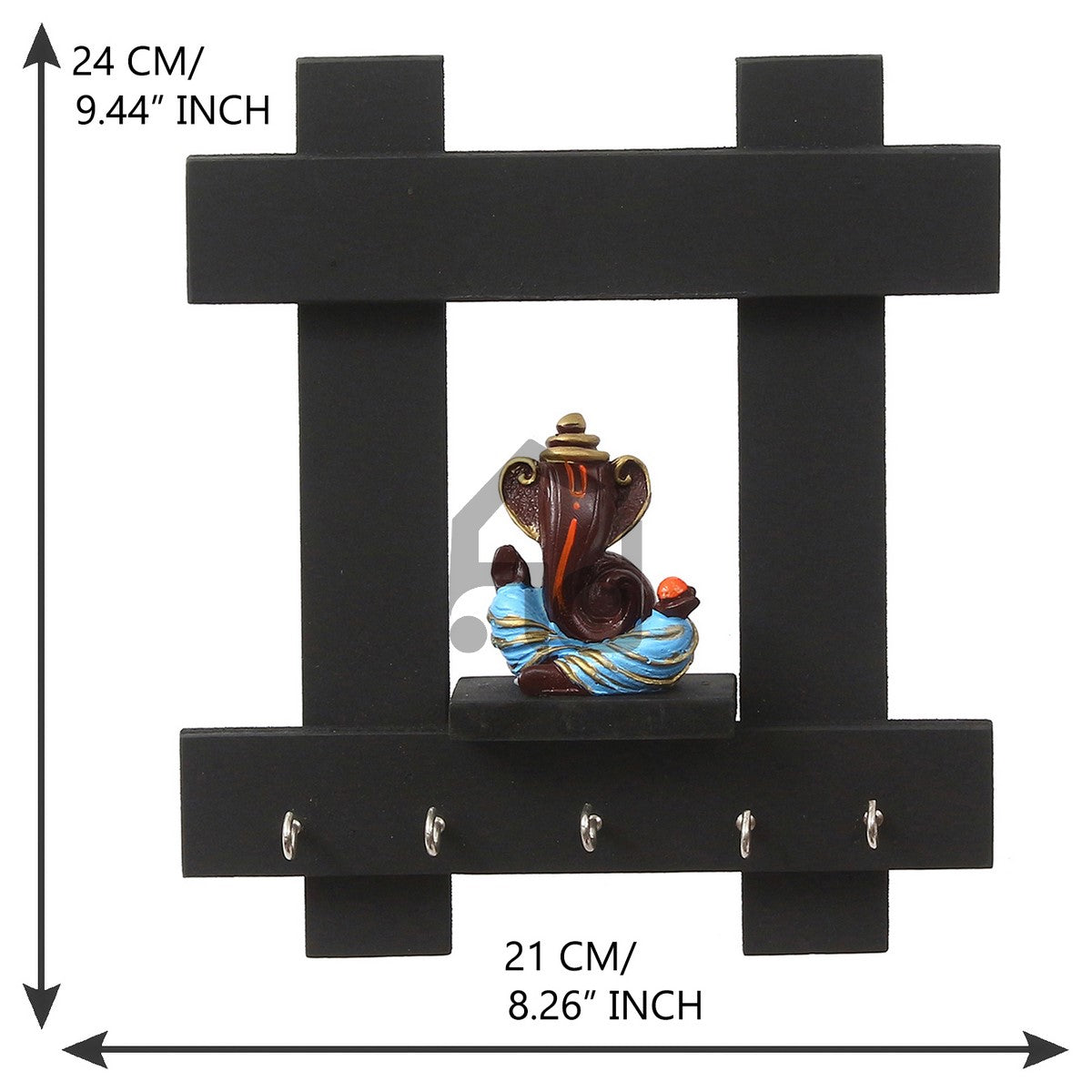 Polyresin Lord Ganesha Idol Wooden Key holder with 5 Key Hooks 3