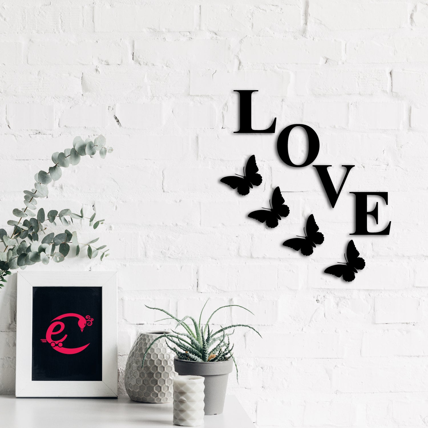Love With Butterfly Black Engineered Wood Wall Art Cutout, Ready To Hang Home Decor 3
