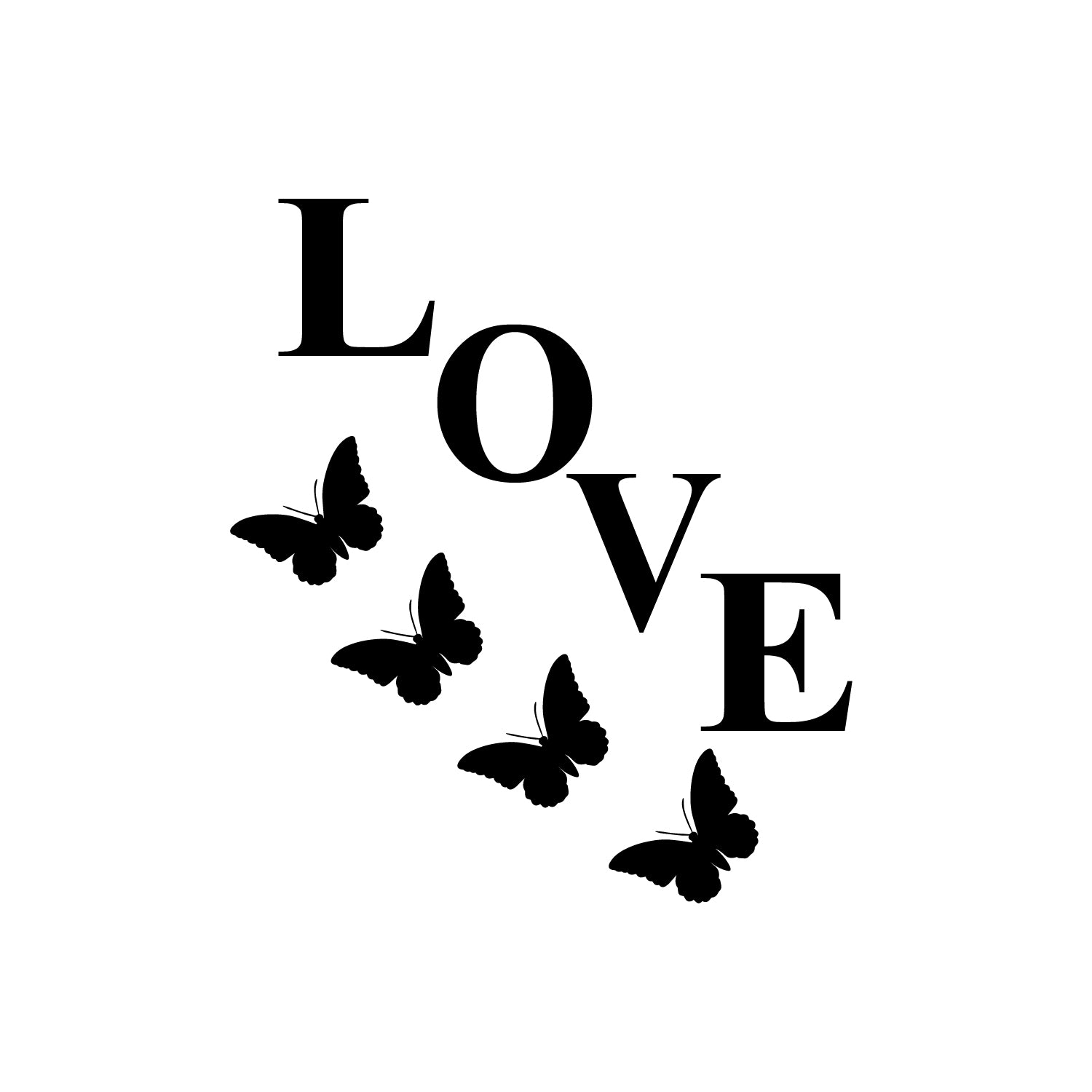Love With Butterfly Black Engineered Wood Wall Art Cutout, Ready To Hang Home Decor