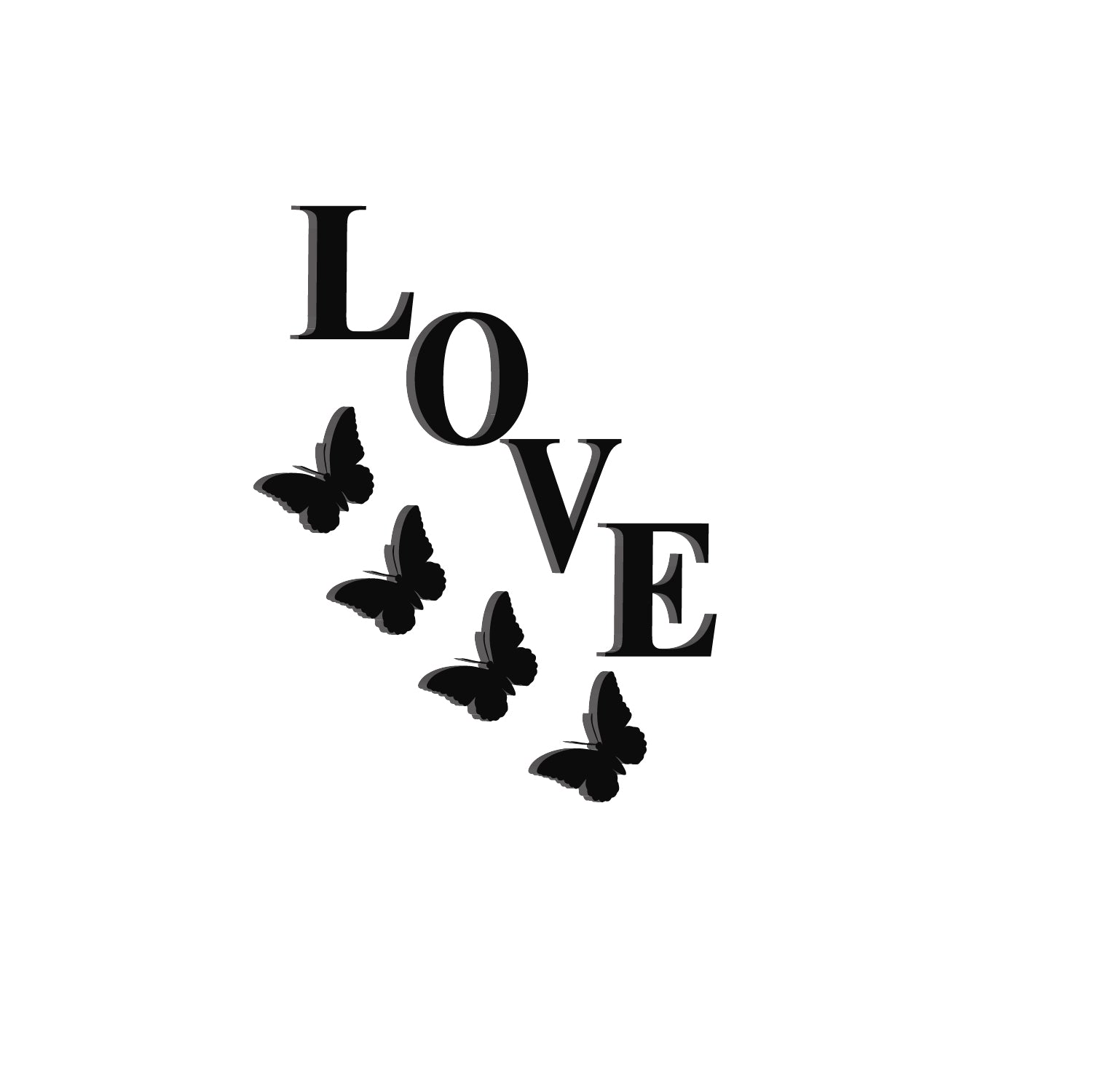 Love With Butterfly Black Engineered Wood Wall Art Cutout, Ready To Hang Home Decor 1