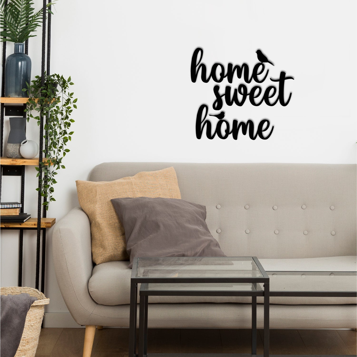 Home Sweet Home With Birds Black Engineered Wood Wall Art Cutout, Ready To Hang Home Decor 4