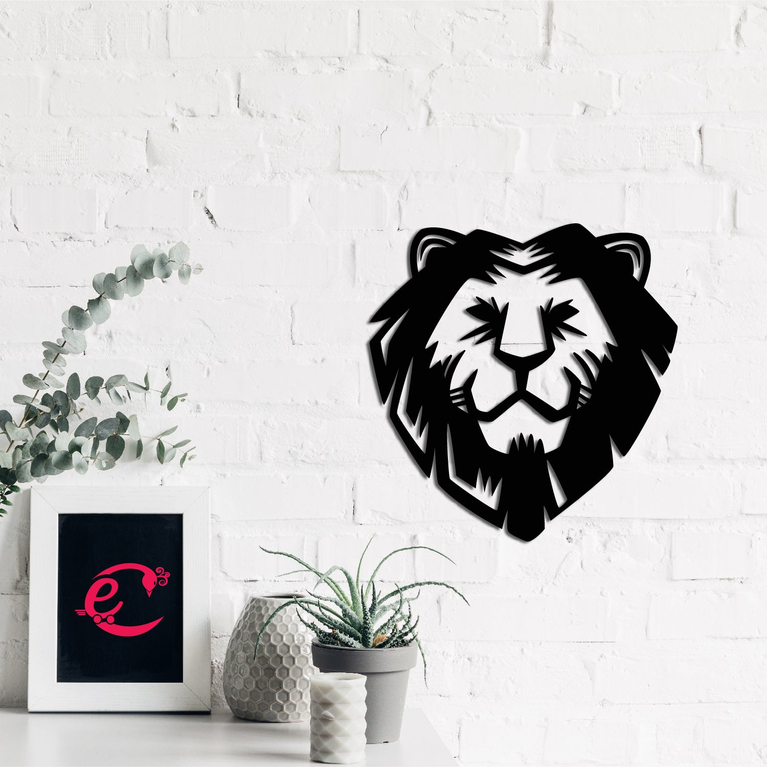 Lion Face Black Engineered Wood Wall Art Cutout, Ready To Hang Home Decor 3
