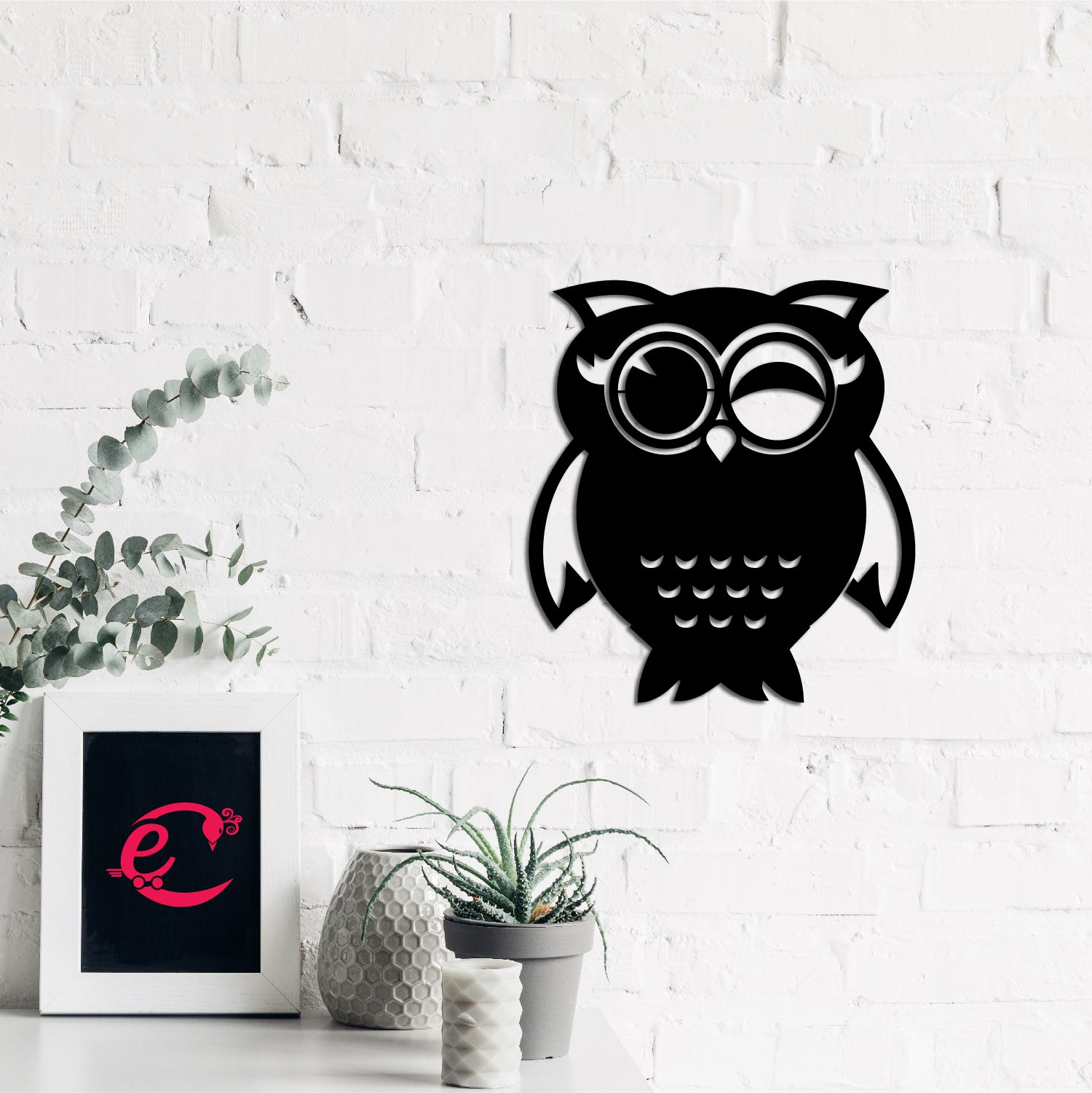 "Owl" Black Engineered Wood Wall Art Cutout, Ready to Hang Home Decor 3