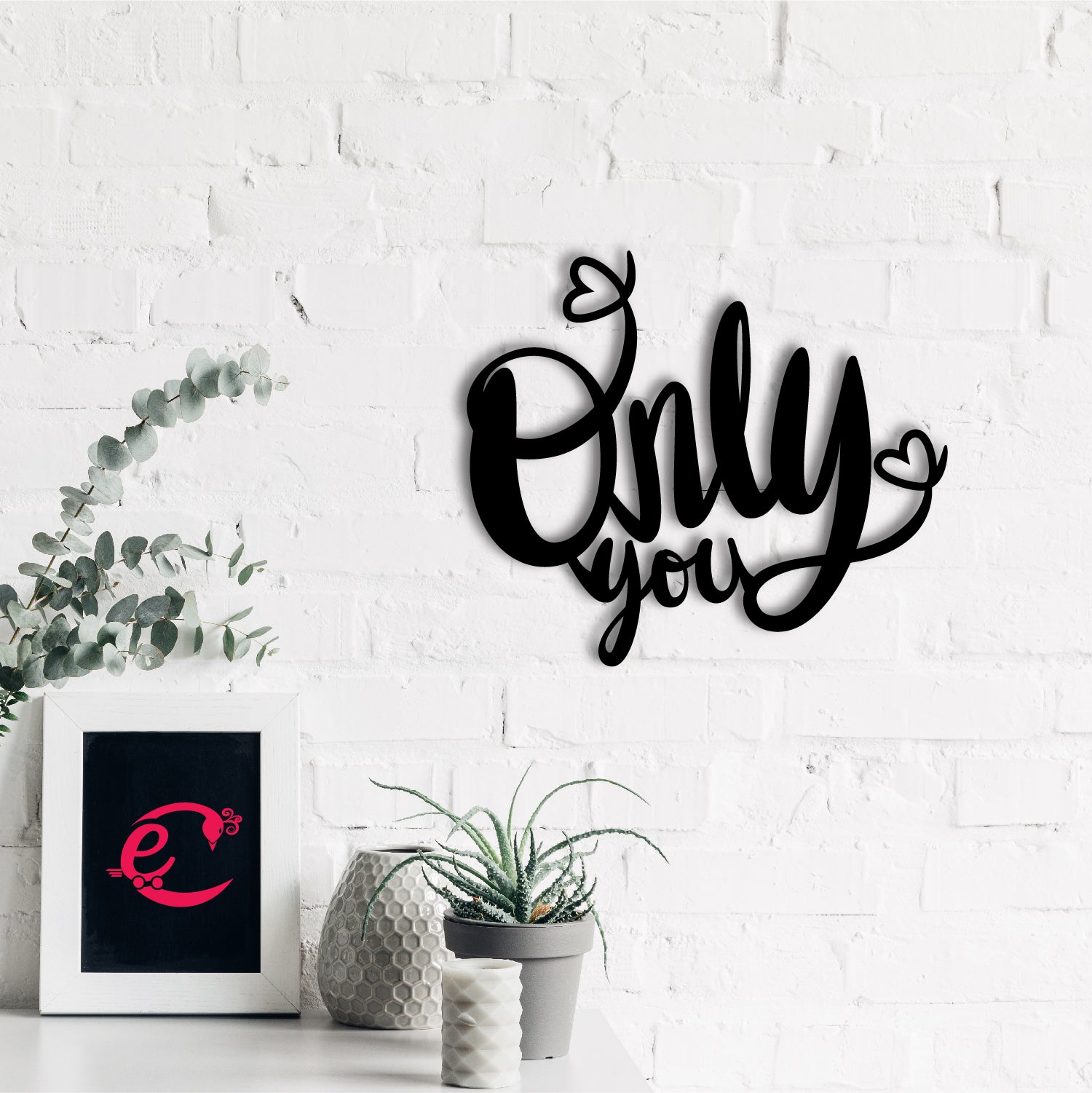 "Only You" Love Theme Black Engineered Wood Wall Art Cutout, Ready to Hang Home Decor