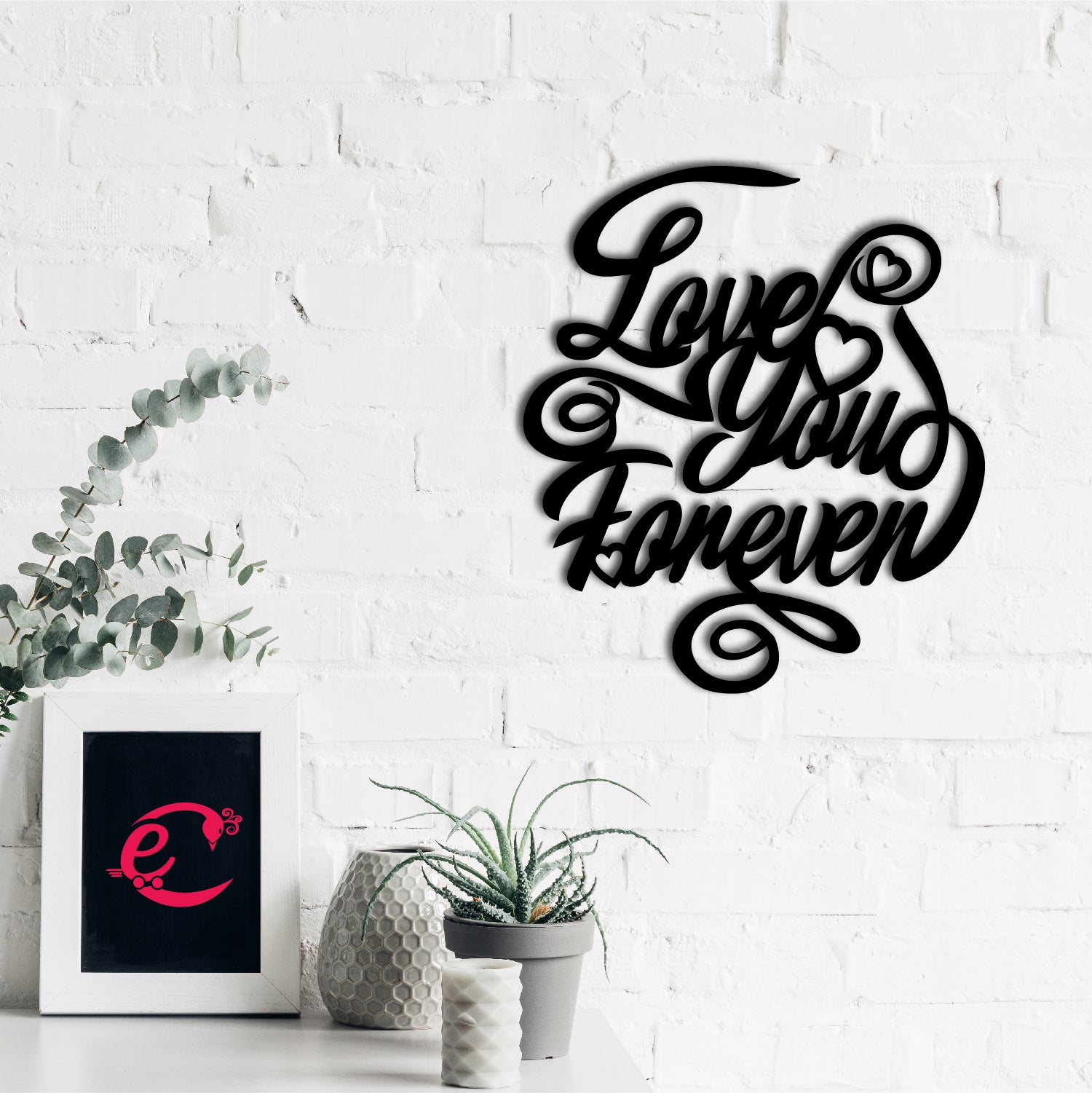 "Love You Forever" Valentine Theme Black Engineered Wood Wall Art Cutout, Ready to Hang Home Decor
