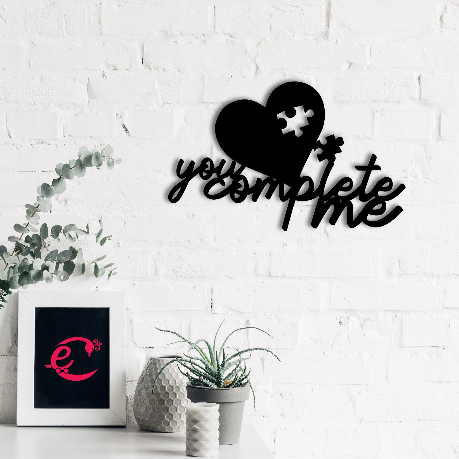 You Complete Me Love Theme Black Engineered Wood Wall Art Cutout, Ready To Hang Home Decor
