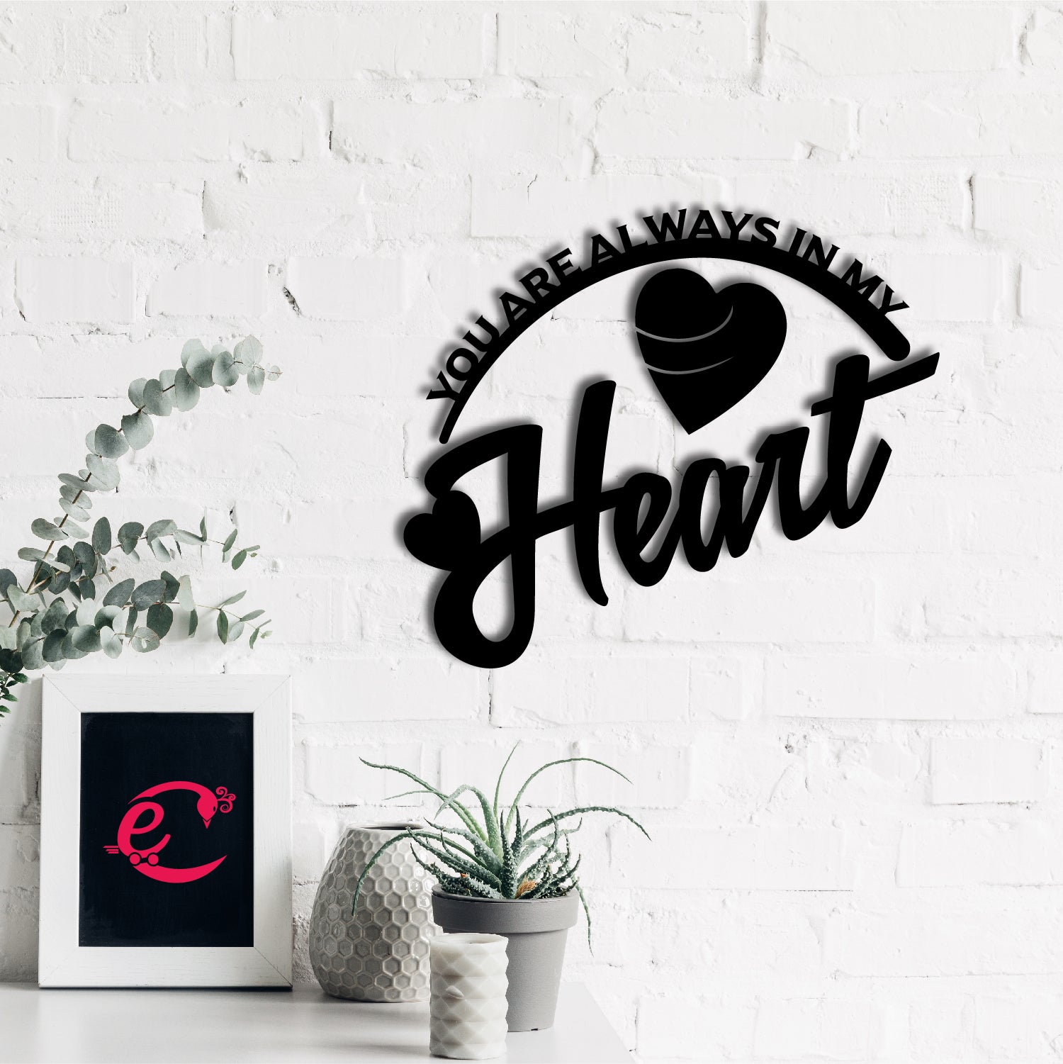 You Are Always In My Heart Love Theme Black Engineered Wood Wall Art Cutout, Ready To Hang Home Decor