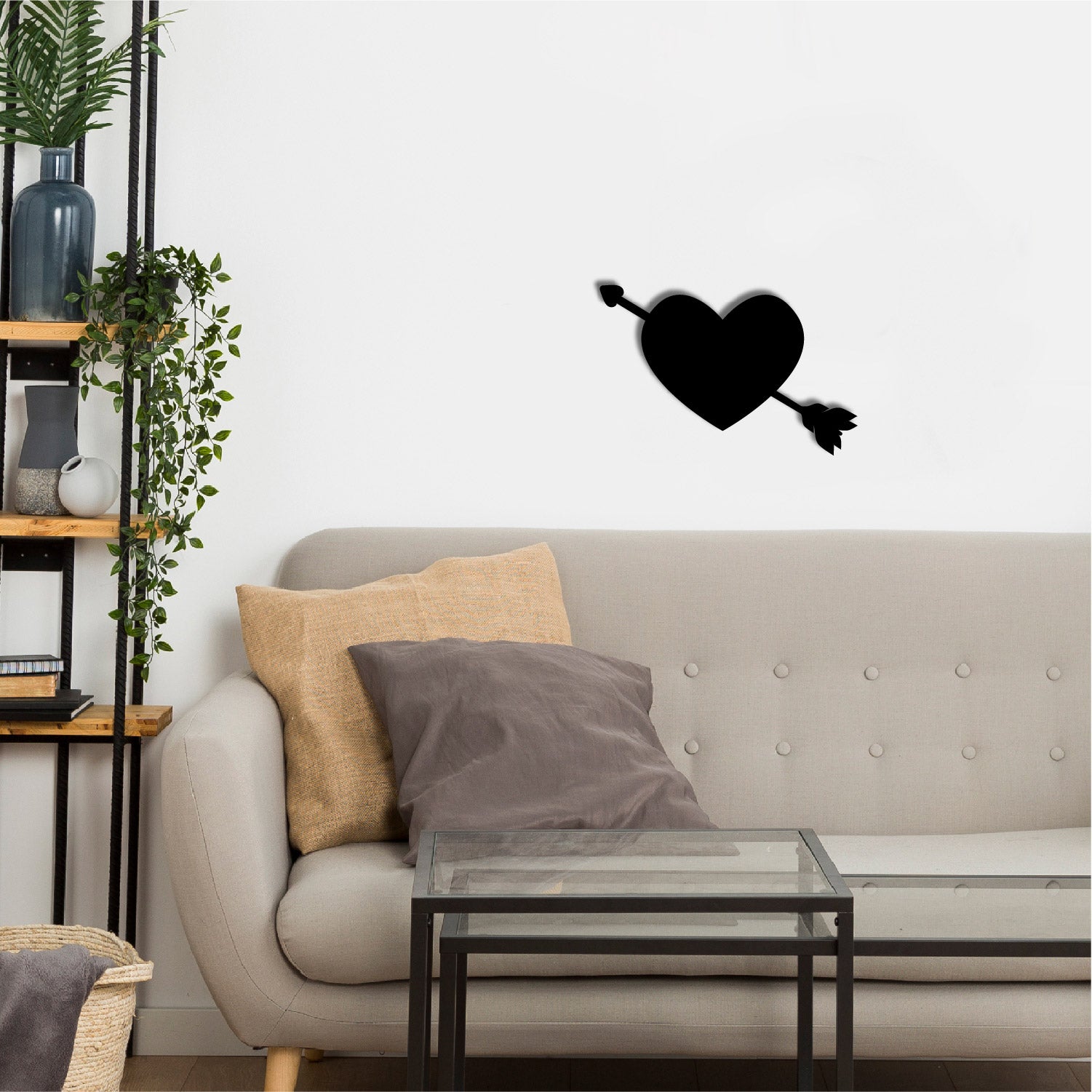 Heart with Love Arrow Black Engineered Wood Wall Art Cutout, Ready to Hang Home Decor 1