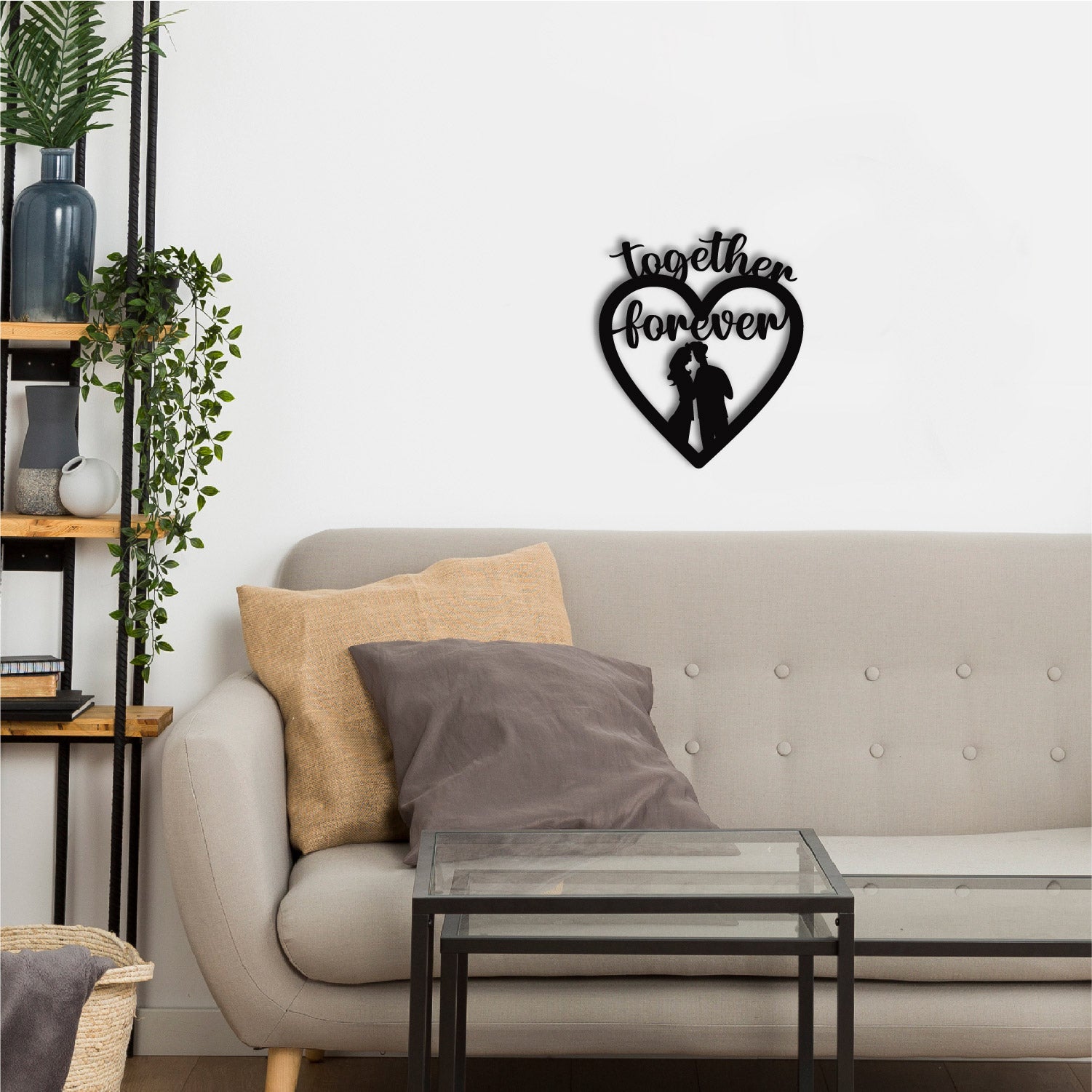 "Together Forever" Love Theme Black Engineered Wood Wall Art Cutout, Ready to Hang Home Decor 1
