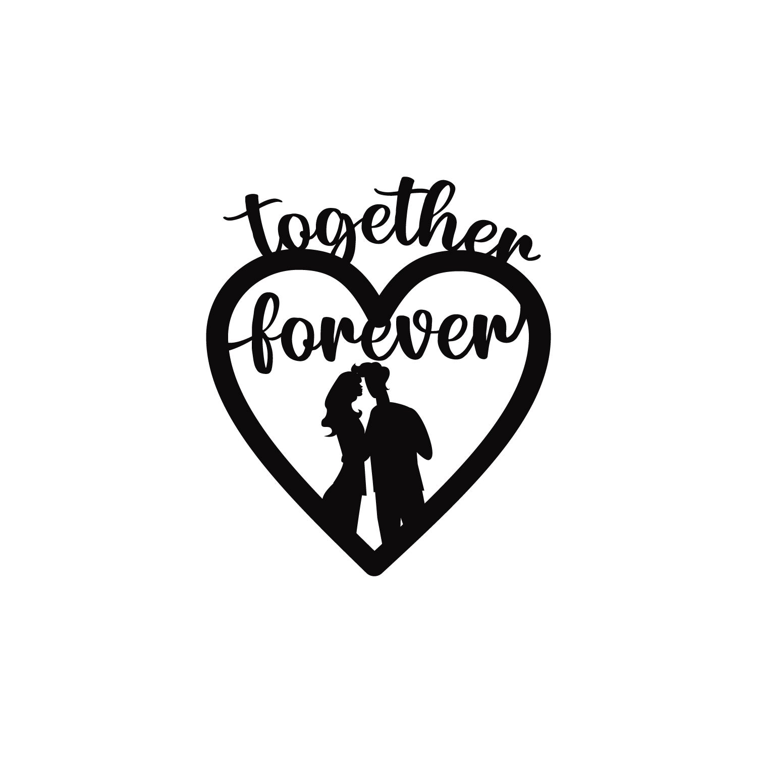 "Together Forever" Love Theme Black Engineered Wood Wall Art Cutout, Ready to Hang Home Decor 2