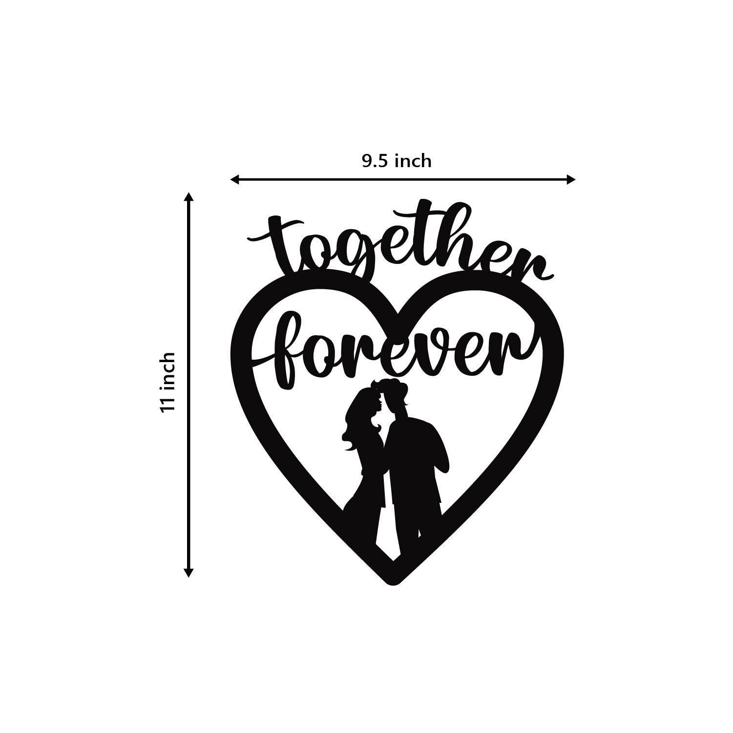 "Together Forever" Love Theme Black Engineered Wood Wall Art Cutout, Ready to Hang Home Decor 3