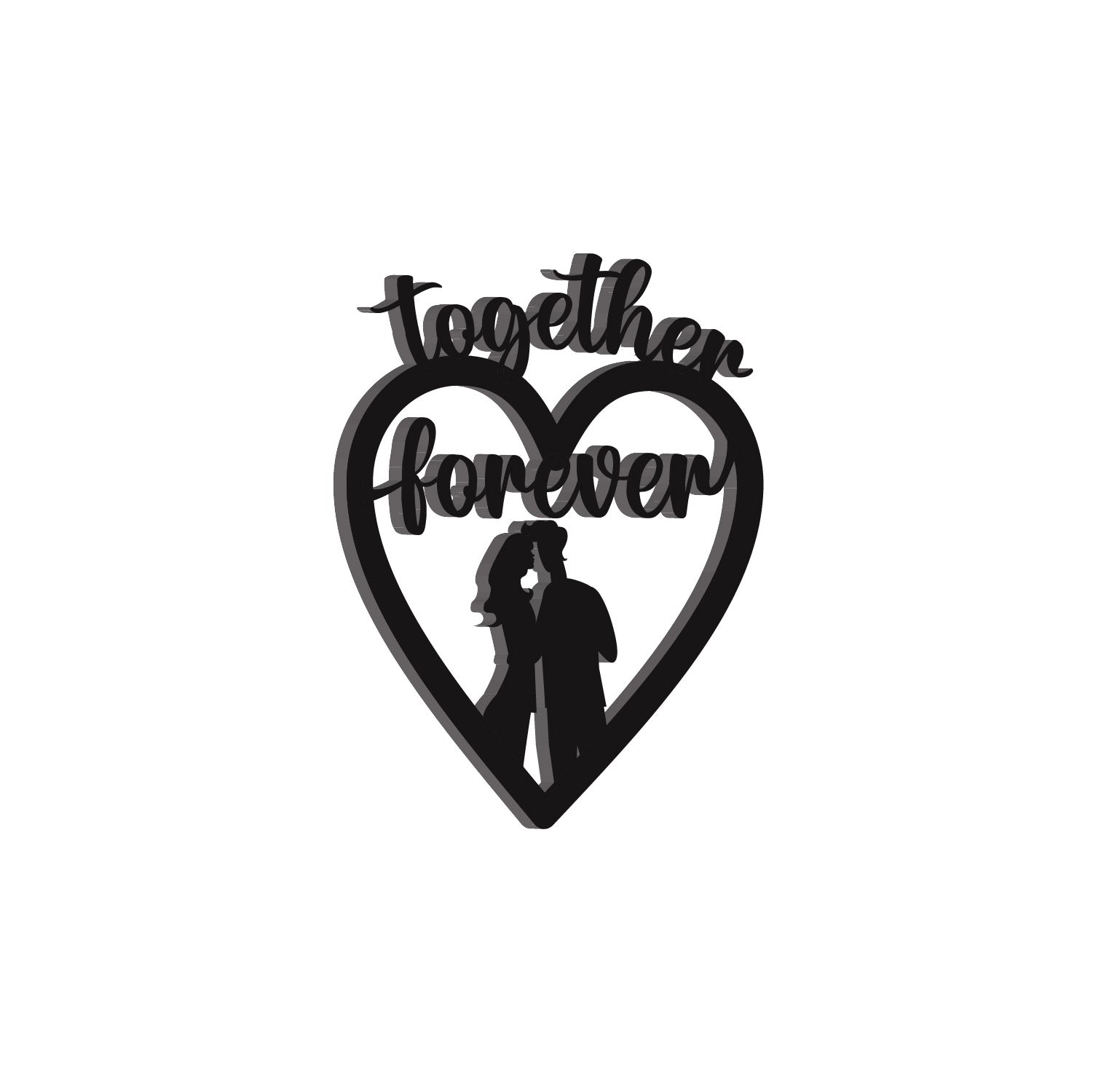 "Together Forever" Love Theme Black Engineered Wood Wall Art Cutout, Ready to Hang Home Decor 4