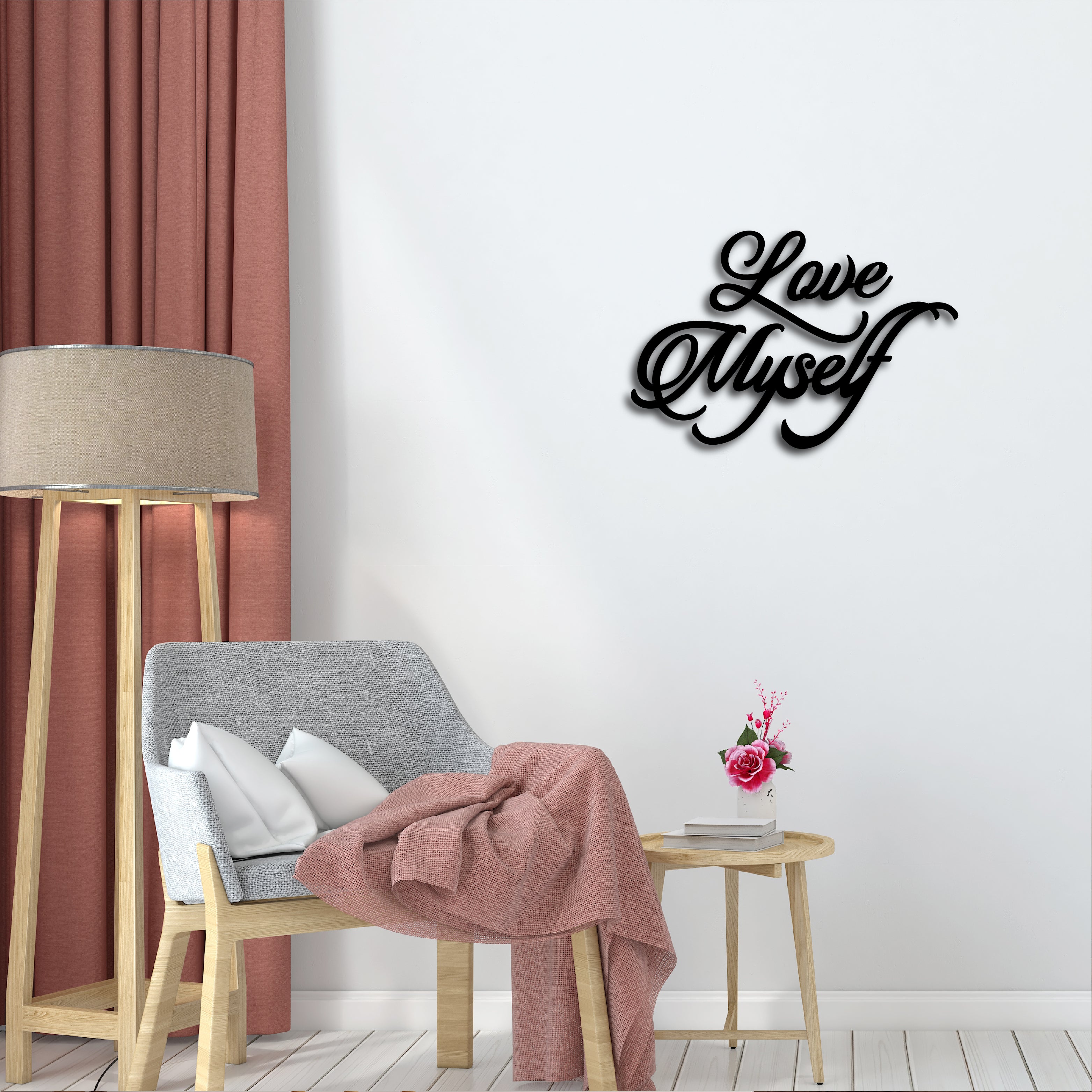 "Love Myself" Black Engineered Wood Wall Art Cutout, Ready to Hang Home Decor 1