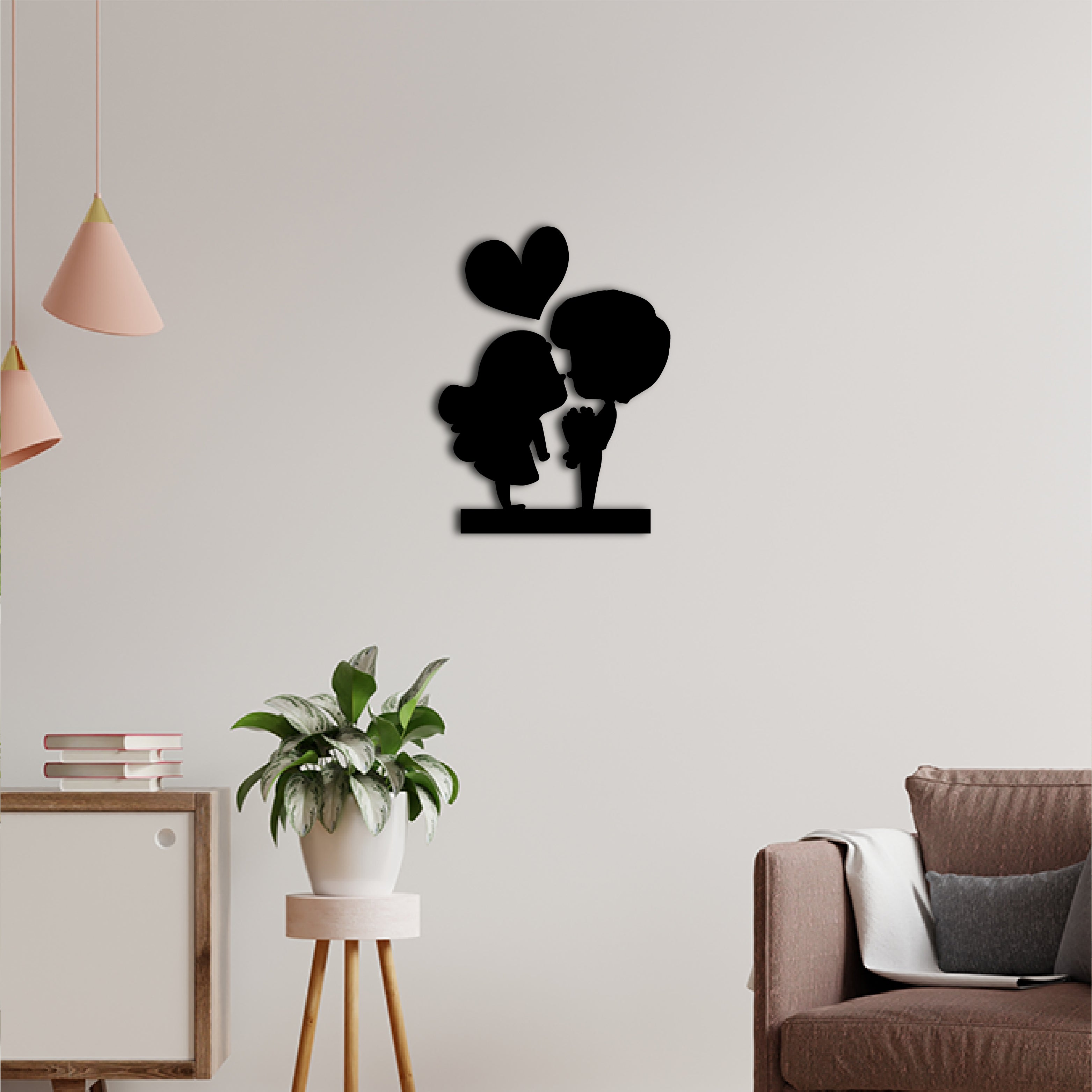 "Loving Couple" Black Engineered Wood Wall Art Cutout, Ready to Hang Home Decor 1
