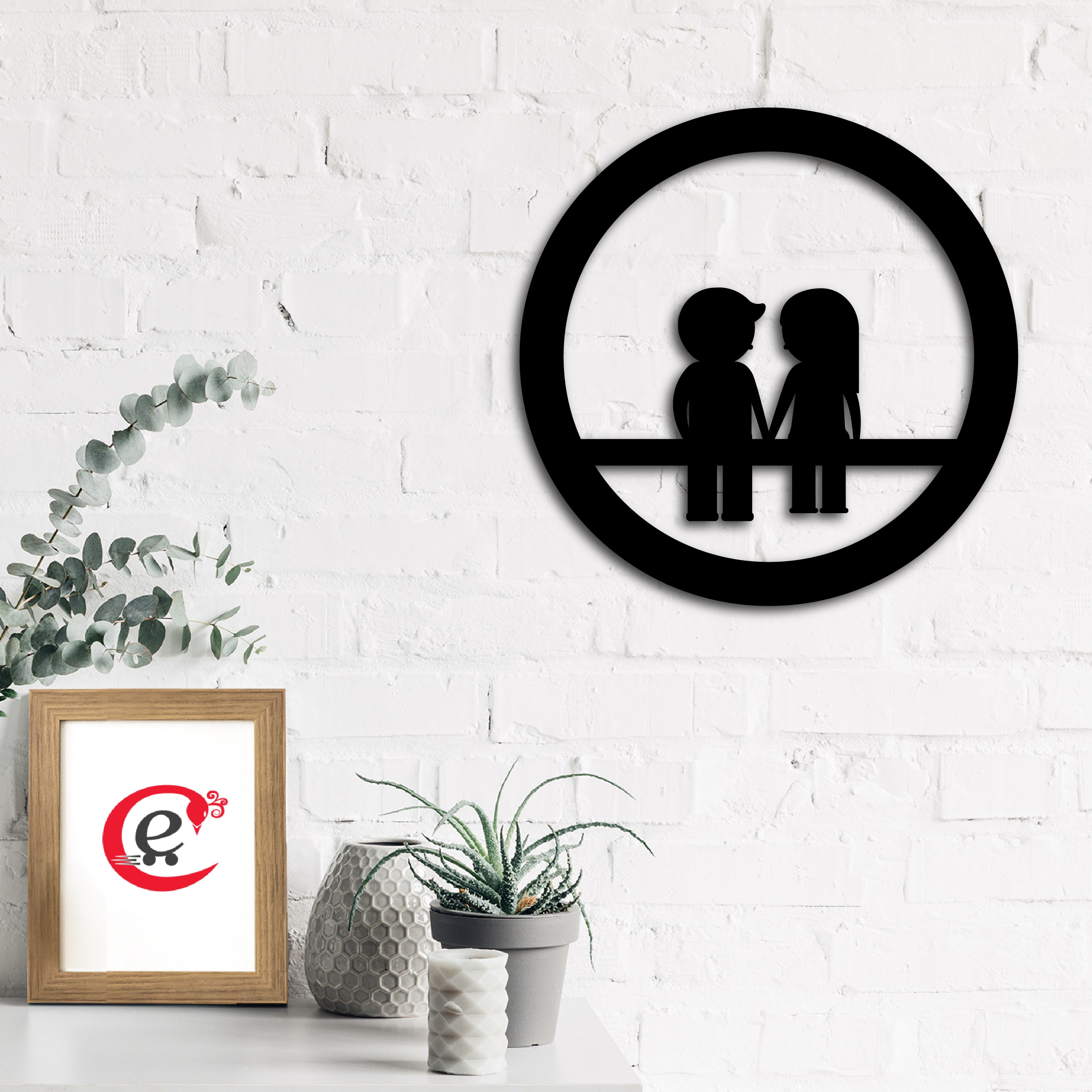 "Couple sitting on Bench" Black Engineered Wood Wall Art Cutout, Ready to Hang Home Decor