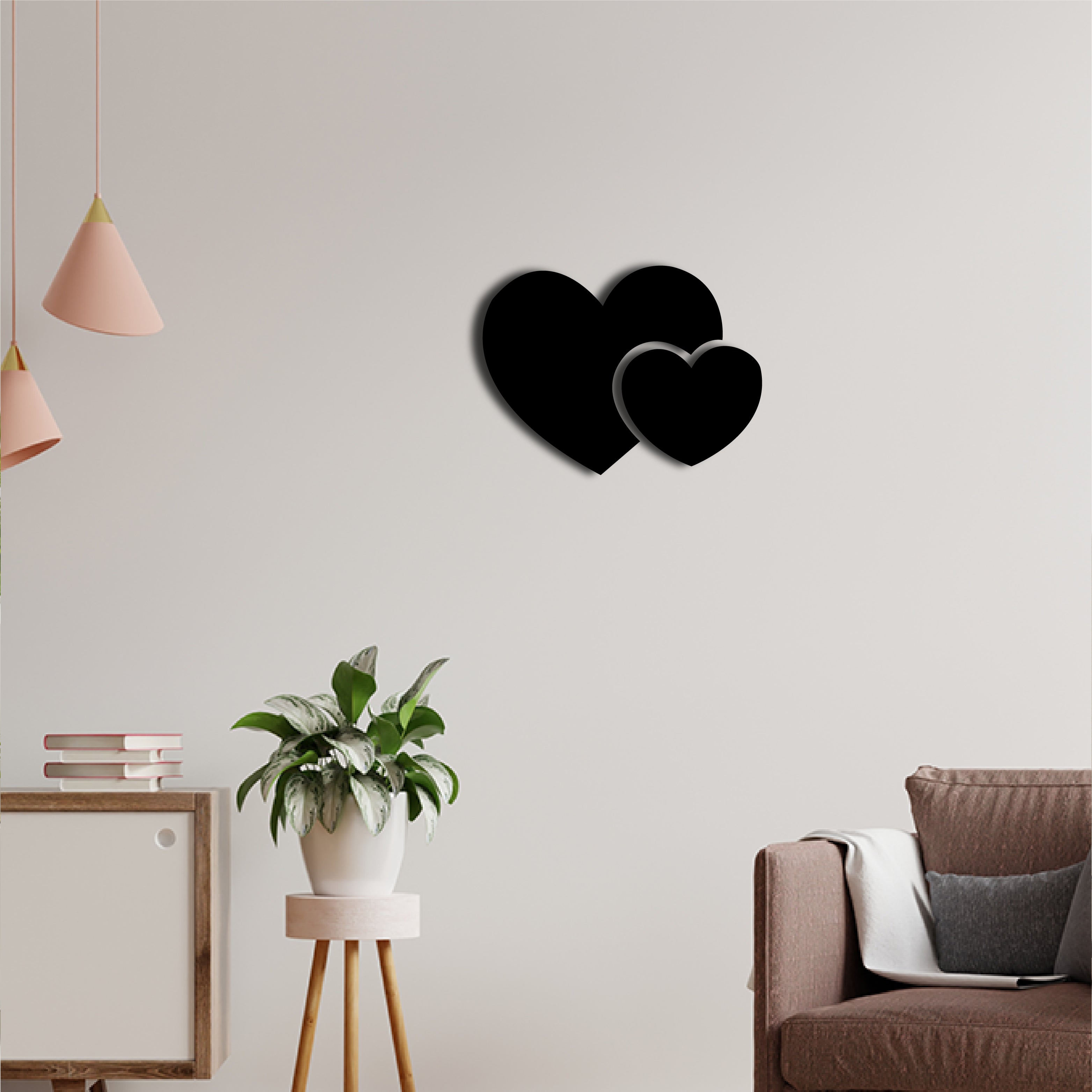 "2 Heart" Black Engineered Wood Wall Art Cutout, Ready to Hang Home Decor 1
