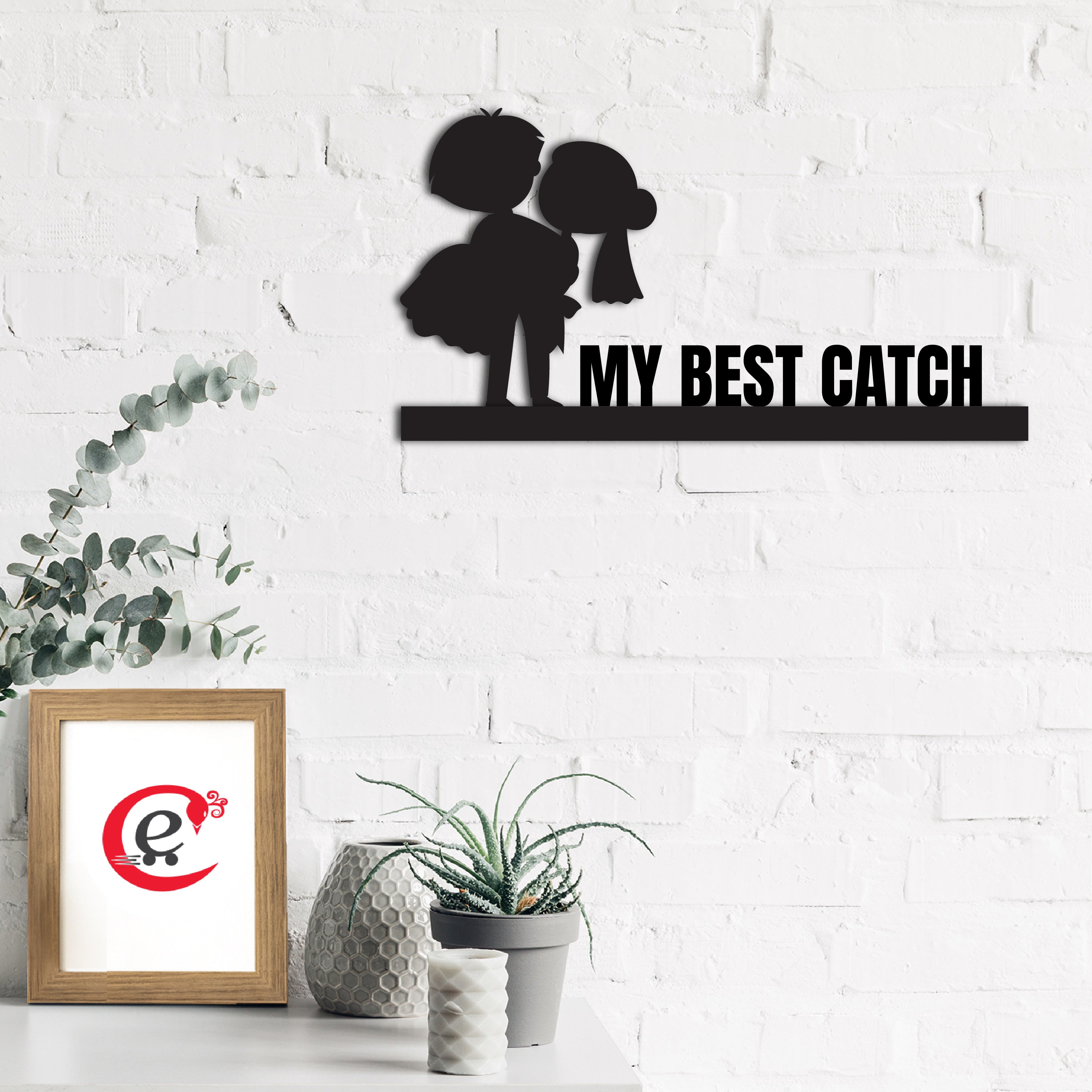 "My Best Catch" Black Engineered Wood Wall Art Cutout, Ready to Hang Home Decor