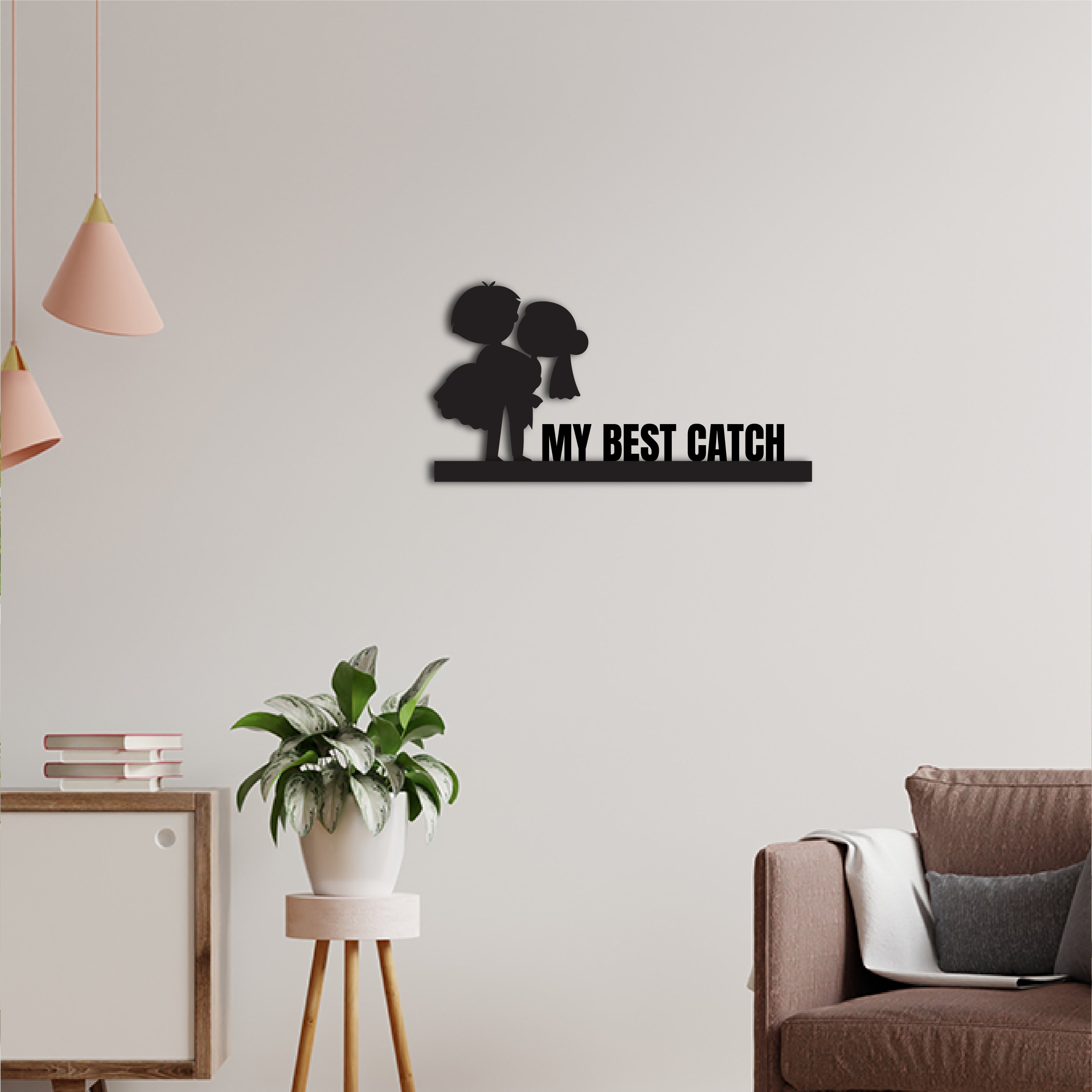"My Best Catch" Black Engineered Wood Wall Art Cutout, Ready to Hang Home Decor 1