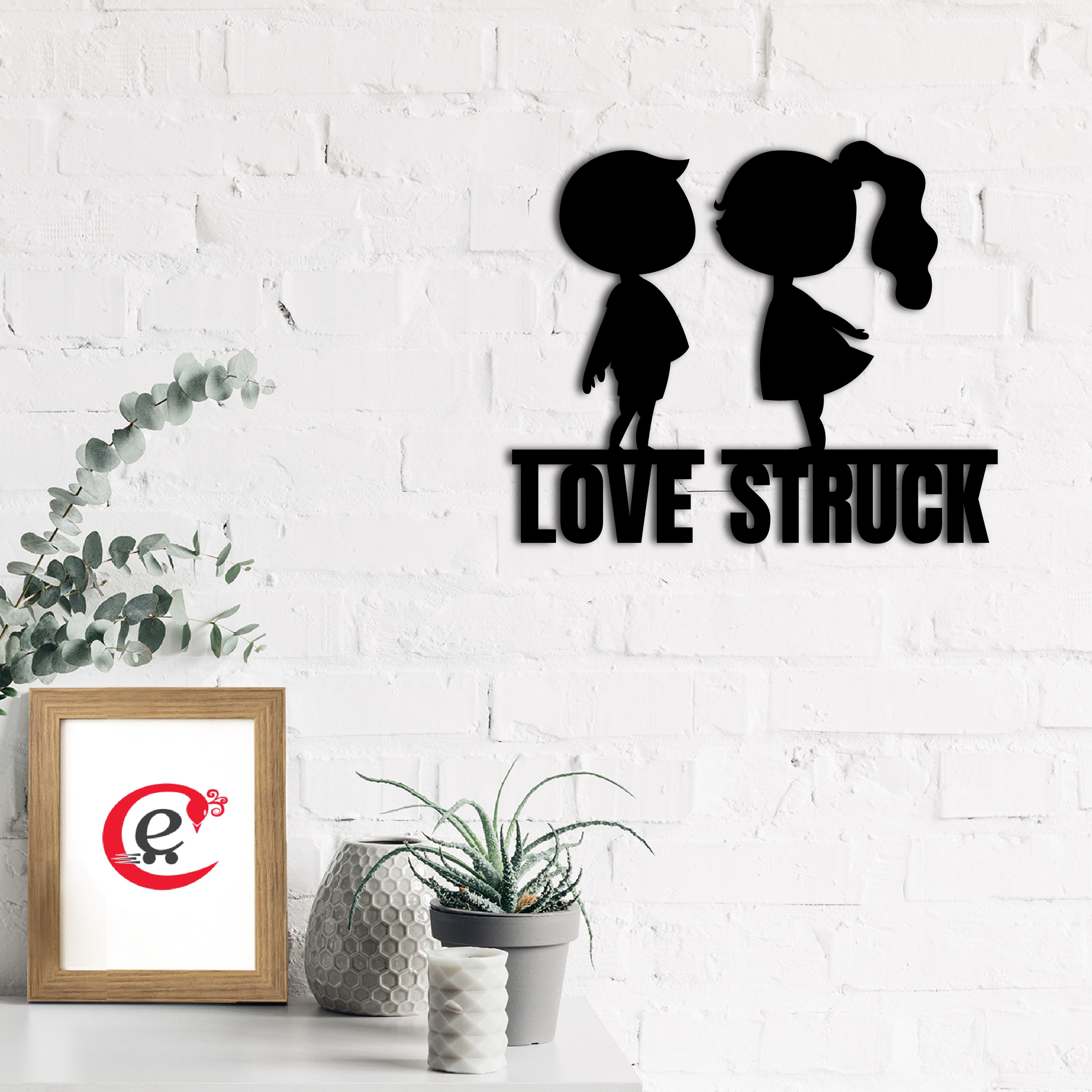 "Love Struck" Black Engineered Wood Wall Art Cutout, Ready to Hang Home Decor