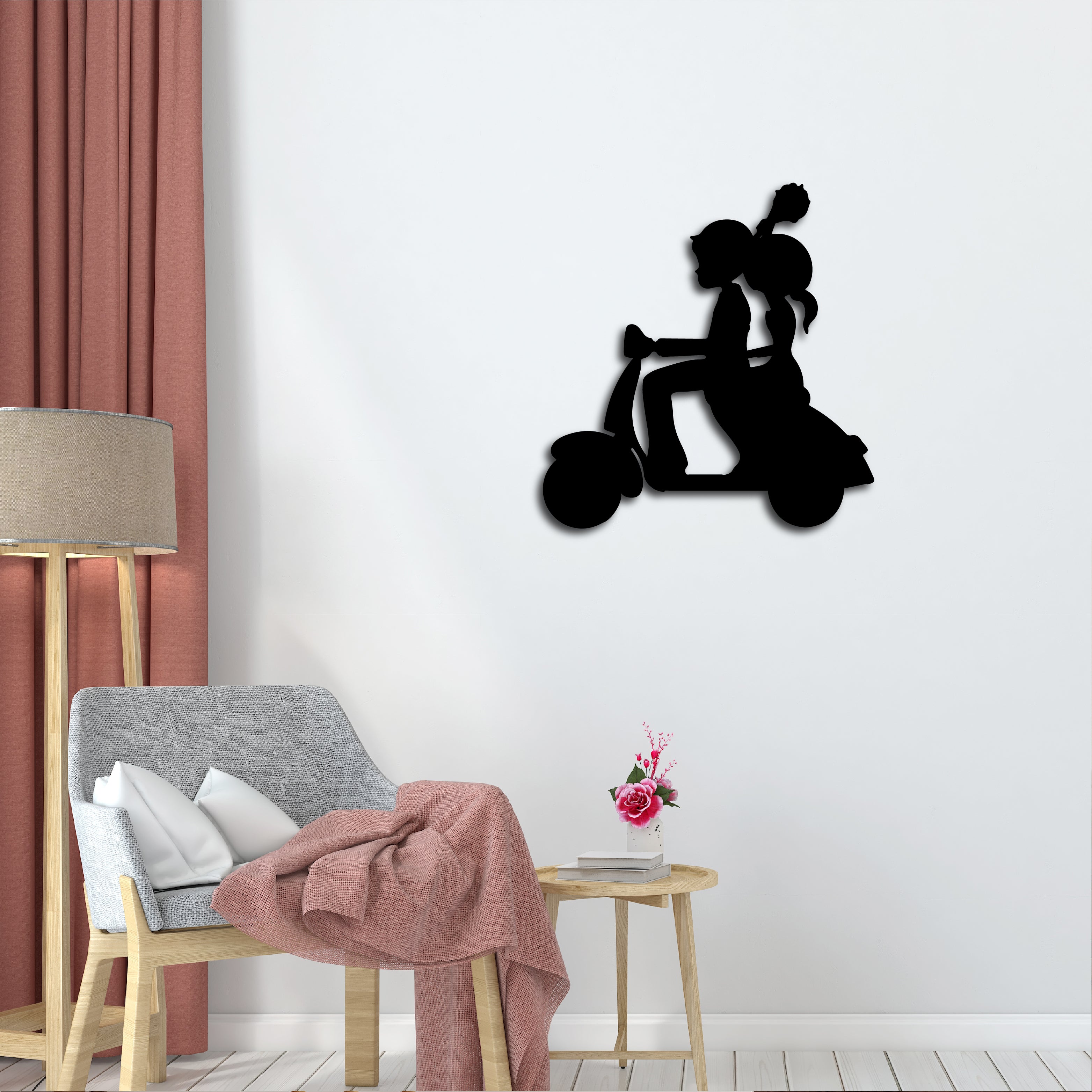 Couple On Scooter Black Engineered Wood Wall Art Cutout, Ready To Hang Home Decor 1