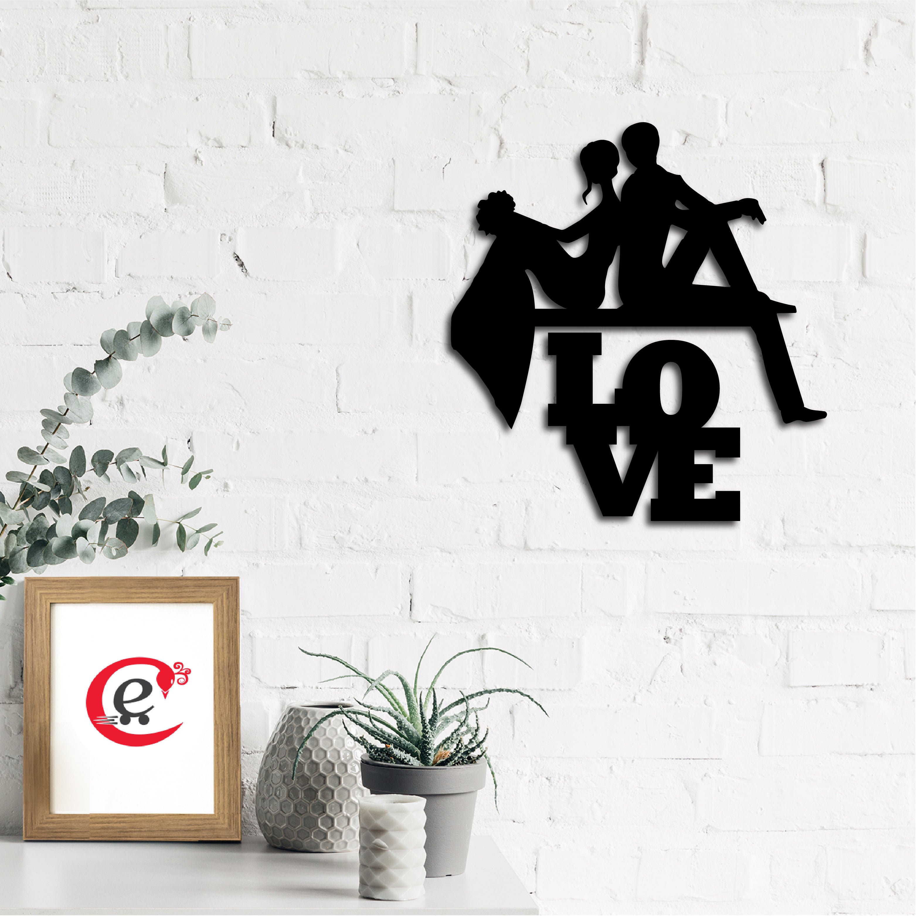 "Married Couple" Black Engineered Wood Wall Art Cutout, Ready to Hang Home Decor