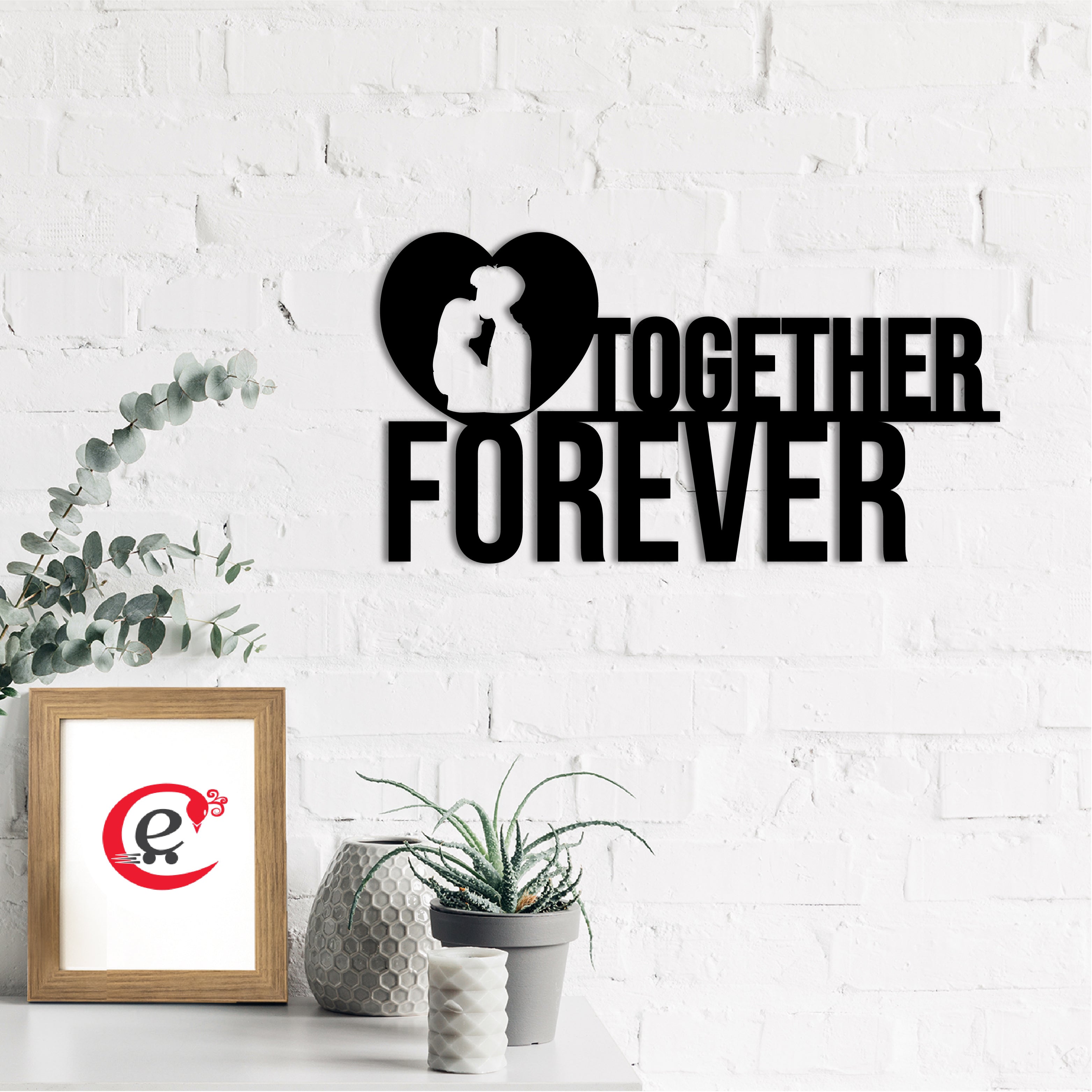 "Together Forever" Black Engineered Wood Wall Art Cutout, Ready to Hang Home Decor