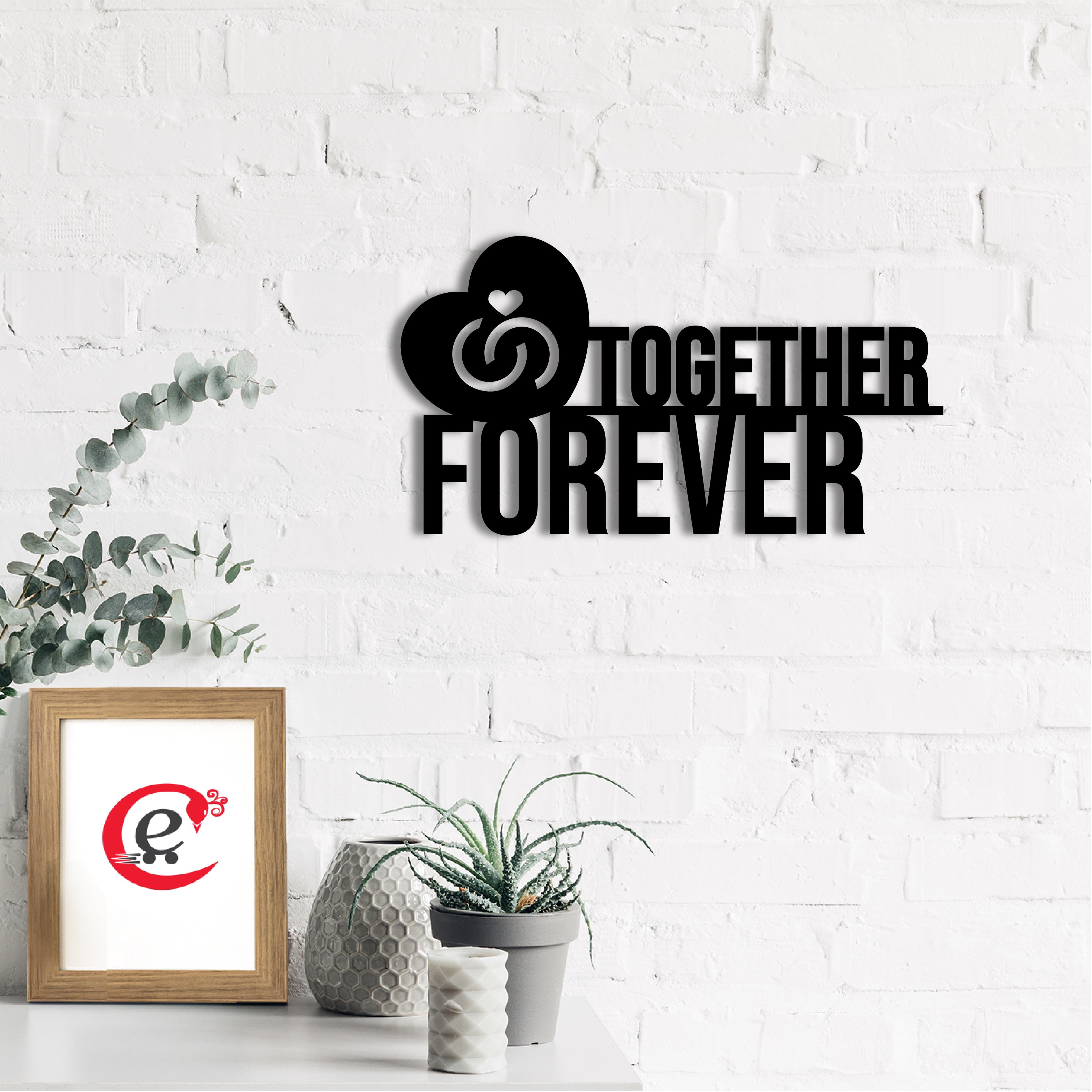 "Together Forever with Love band" Black Engineered Wood Wall Art Cutout, Ready to Hang Home Decor