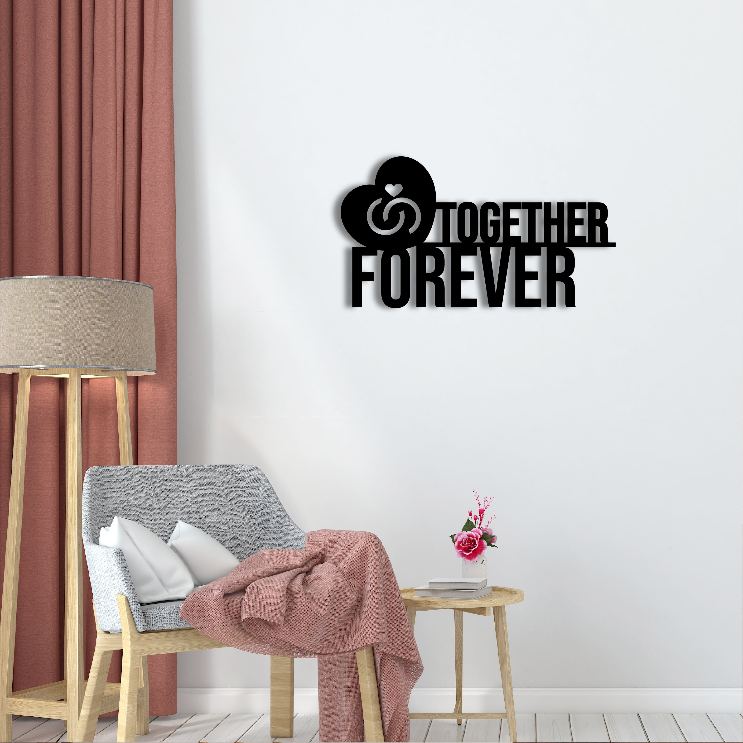 "Together Forever with Love band" Black Engineered Wood Wall Art Cutout, Ready to Hang Home Decor 1