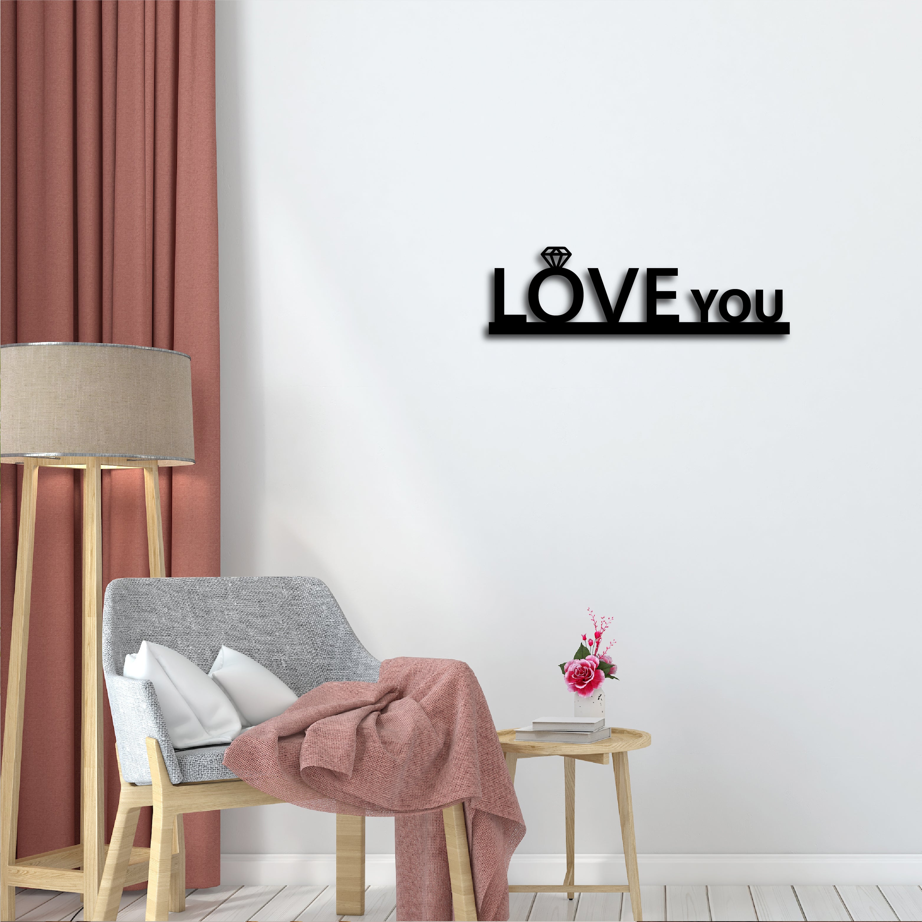 "Love you" Black Engineered Wood Wall Art Cutout, Ready to Hang Home Decor 1