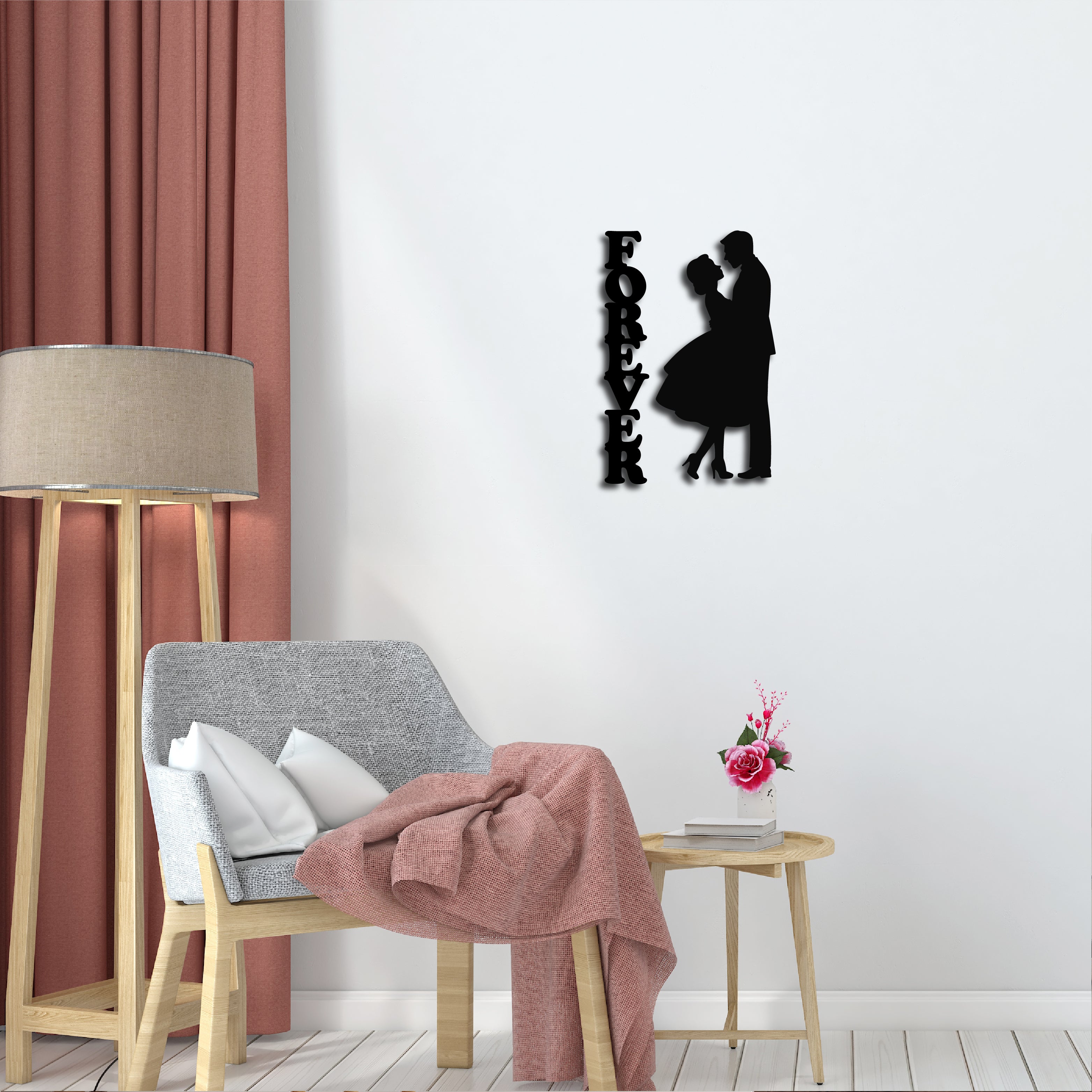 "Forever Couple" Black Engineered Wood Wall Art Cutout, Ready to Hang Home Decor