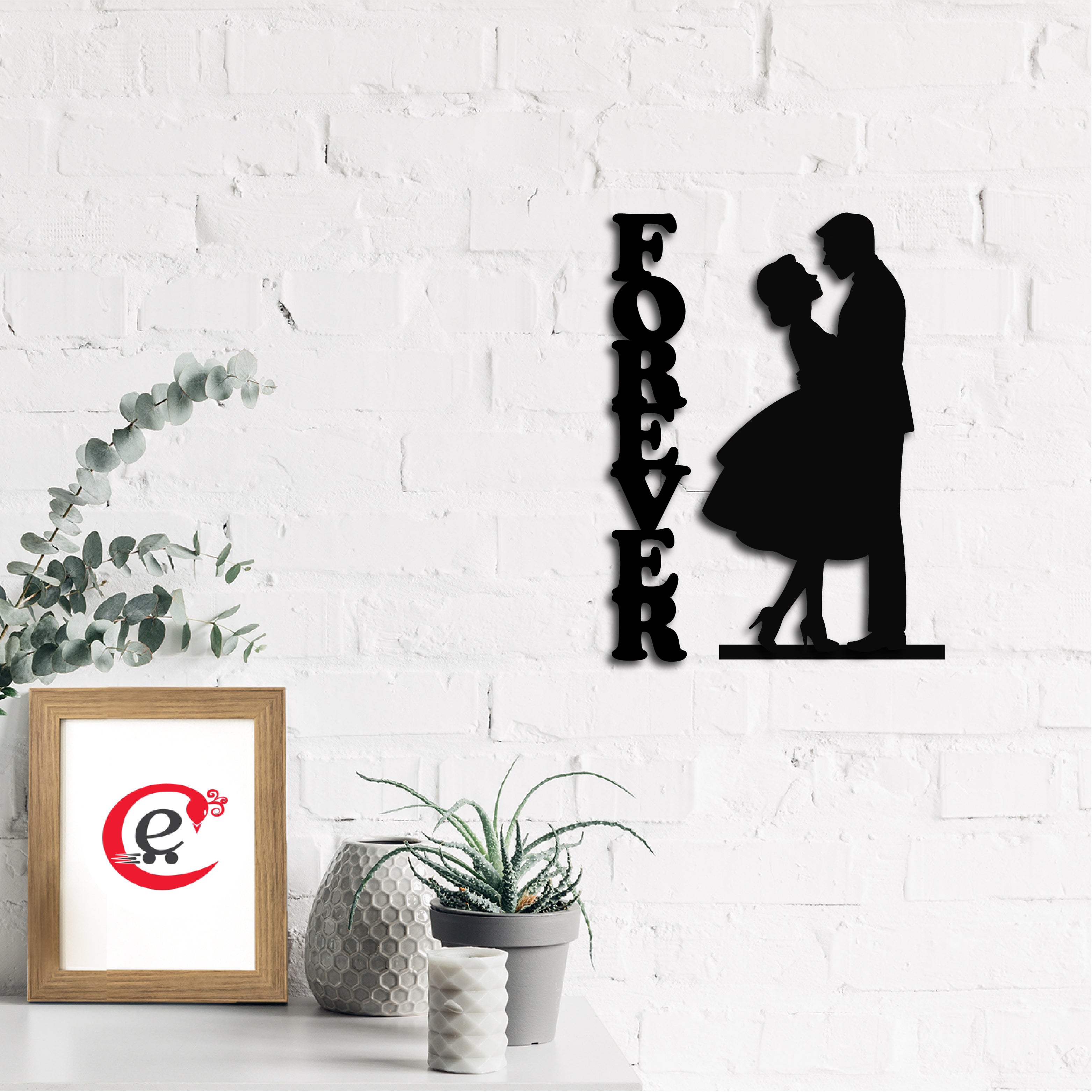 "Forever Couple" Black Engineered Wood Wall Art Cutout, Ready to Hang Home Decor 1