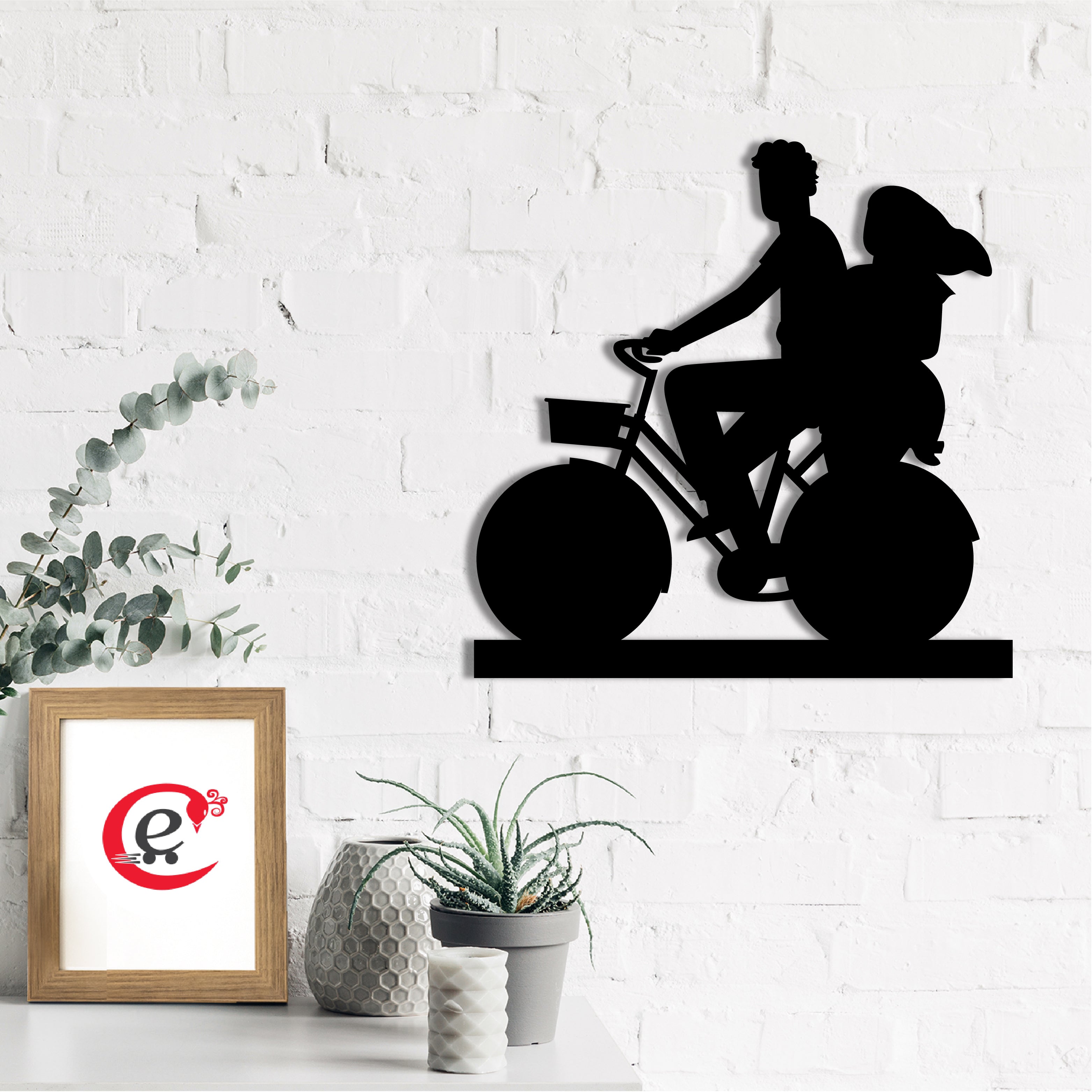 Couple On Cycle Black Engineered Wood Wall Art Cutout, Ready To Hang Home Decor