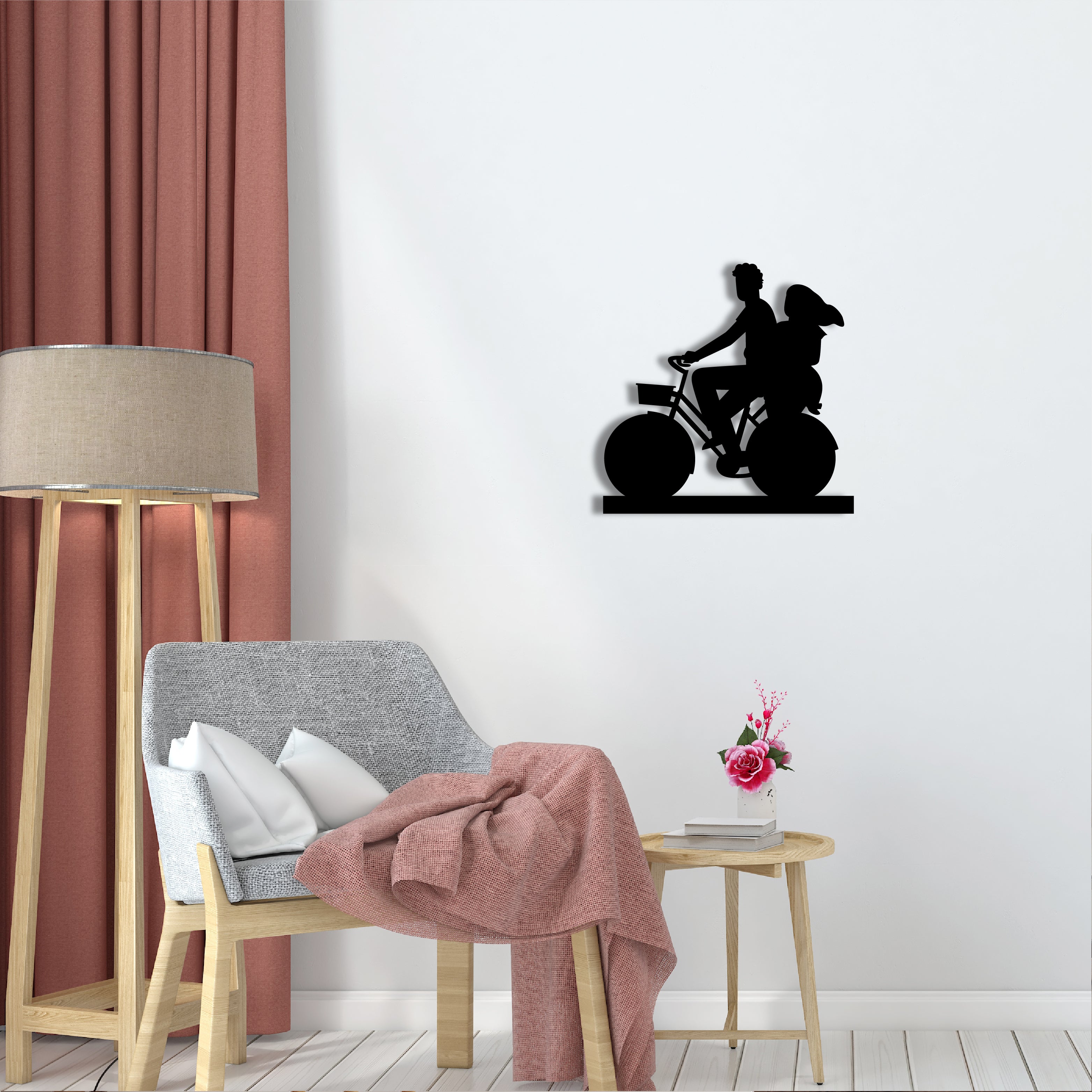 Couple On Cycle Black Engineered Wood Wall Art Cutout, Ready To Hang Home Decor 1