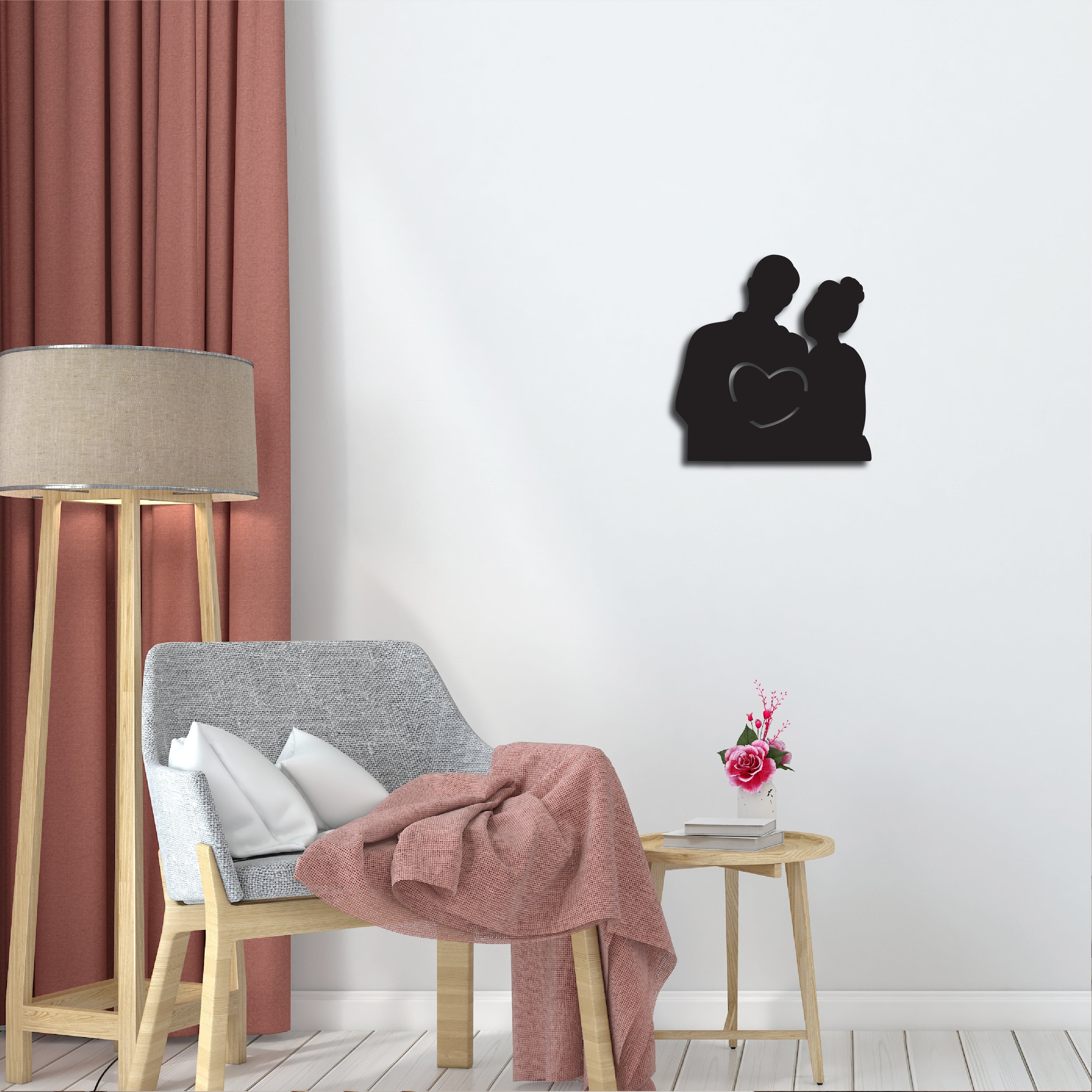 Couple Holding Heart Black Engineered Wood Wall Art Cutout, Ready To Hang Home Decor 1