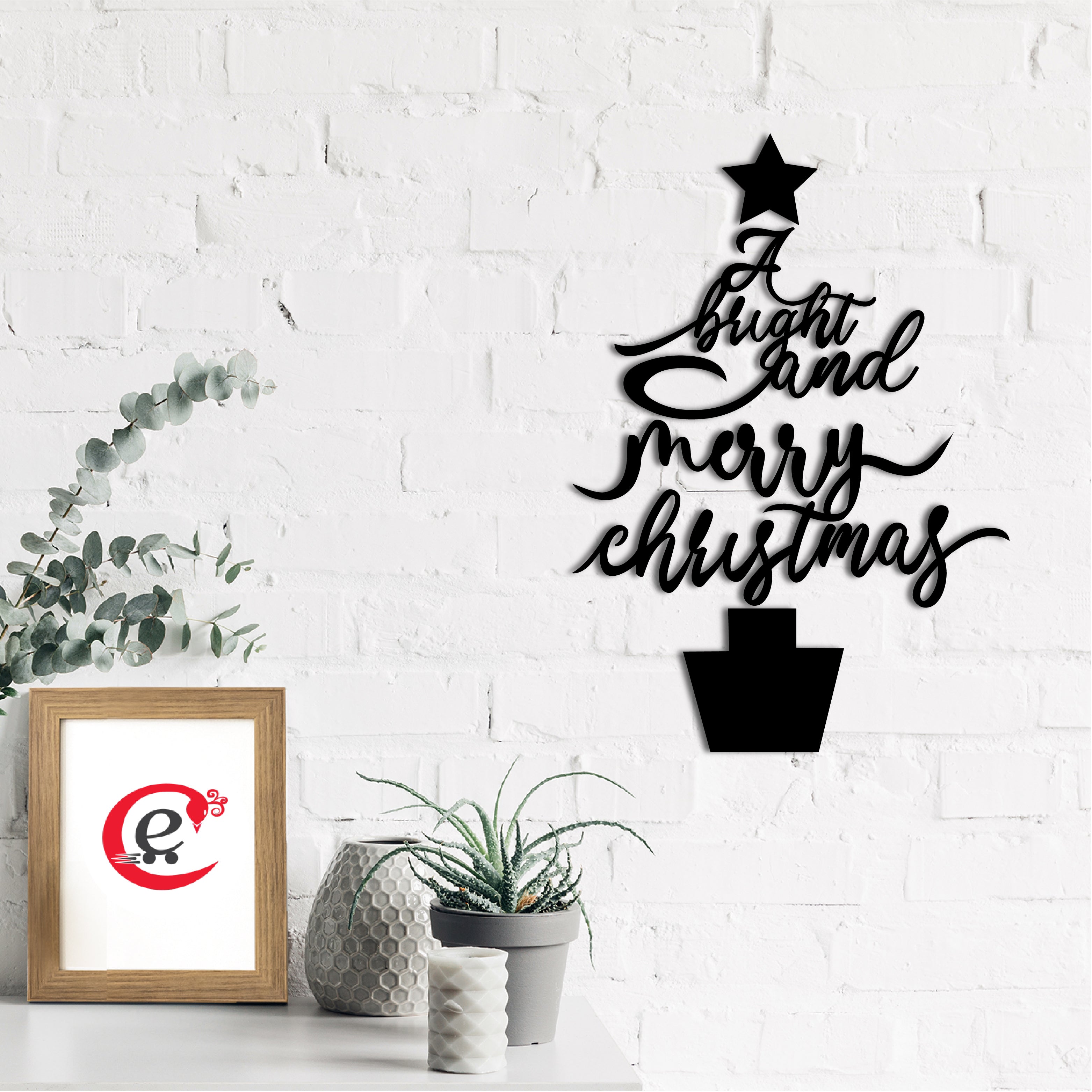 "A Bright and Merry Christmas" Black Engineered Wood Wall Art Cutout, Ready to Hang Home Decor