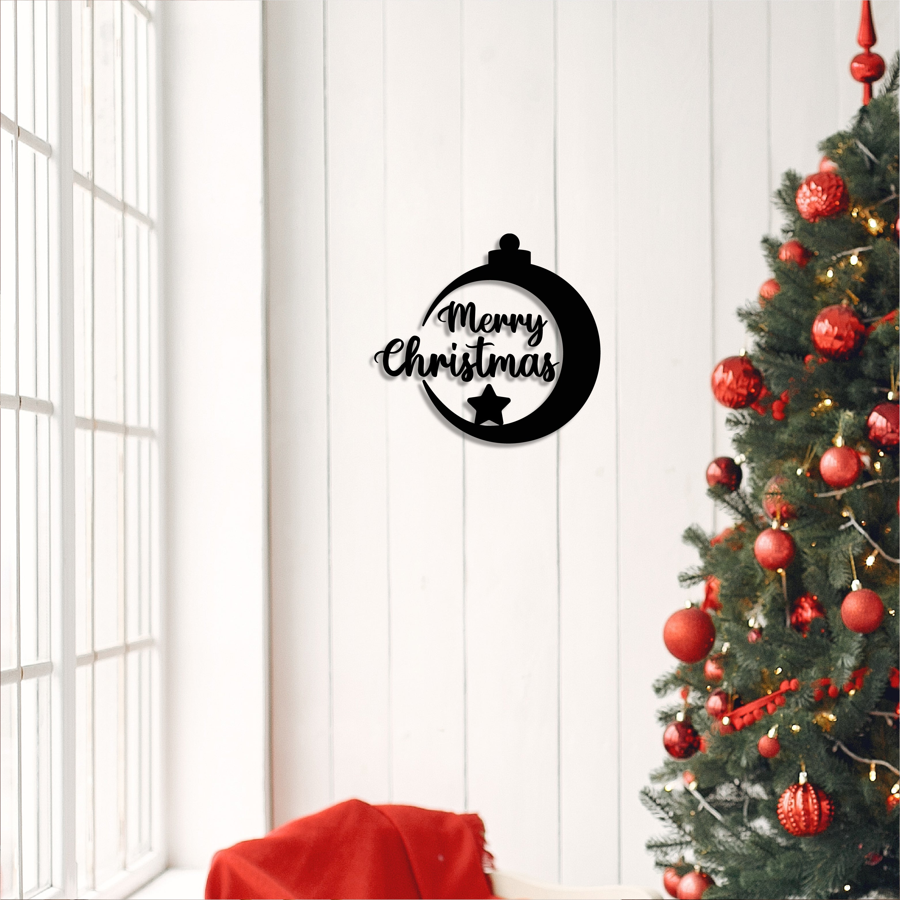 "Merry Christmas Bell" Black Engineered Wood Wall Art Cutout, Ready to Hang Home Decor 1