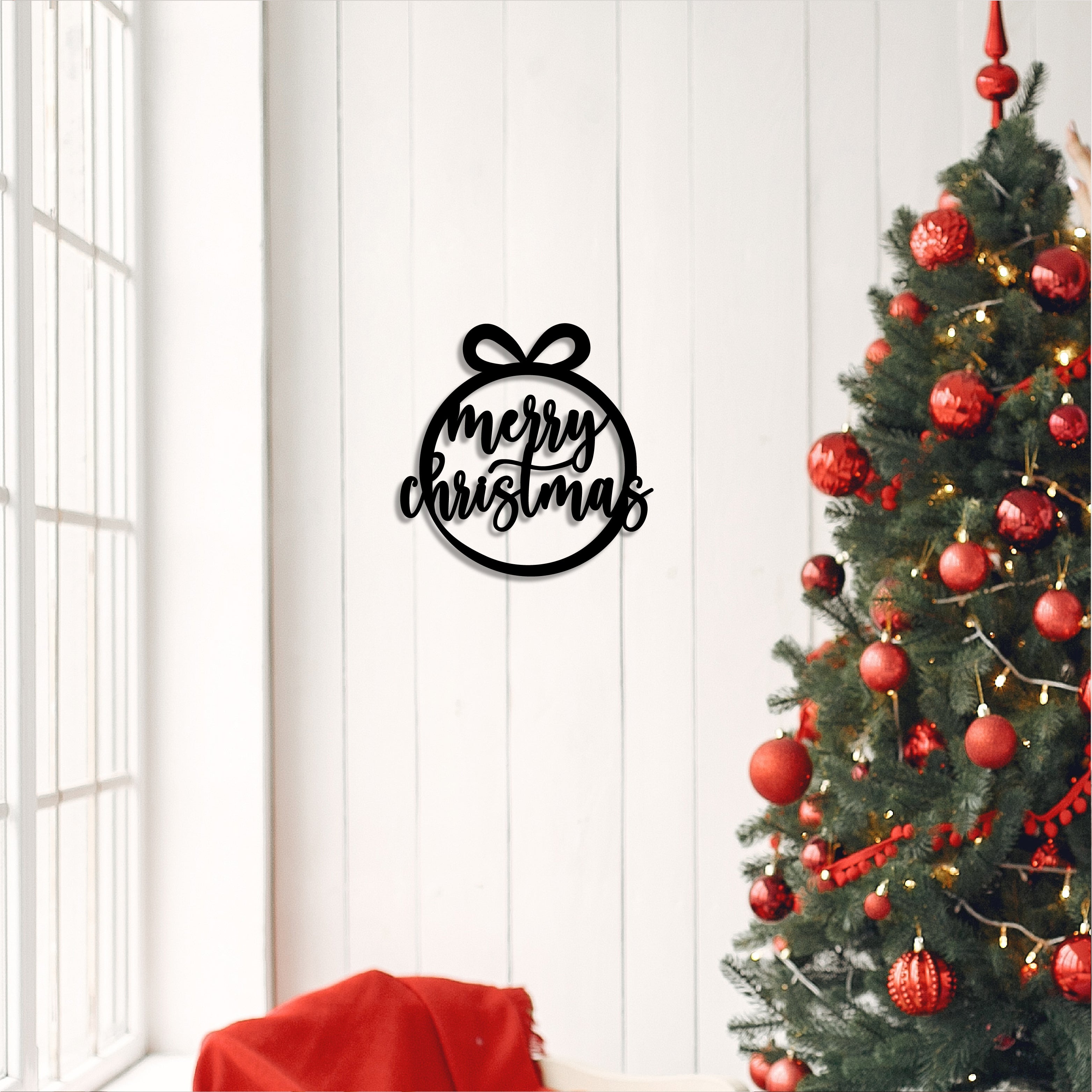 "Merry Christmas gift" Black Engineered Wood Wall Art Cutout, Ready to Hang Home Decor 1