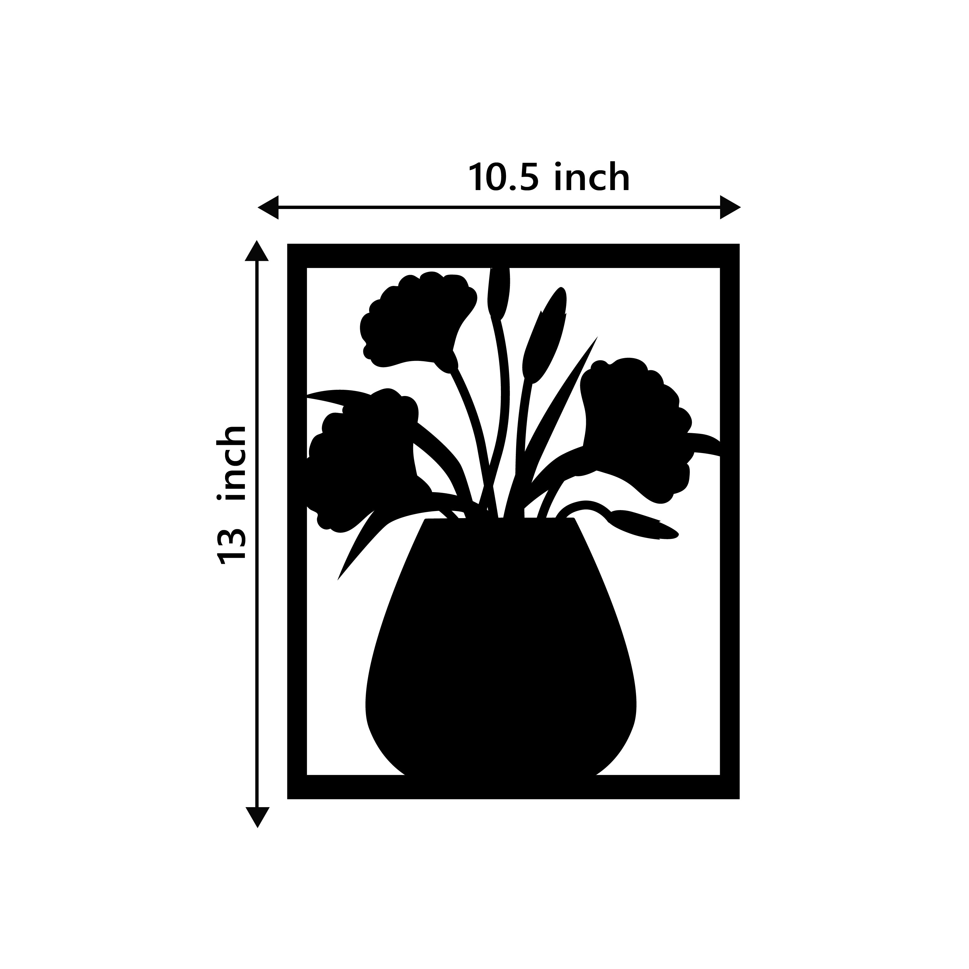 Flower Vase Frame Black Engineered Wood Wall Art Cutout, Ready To Hang Home Decor 3