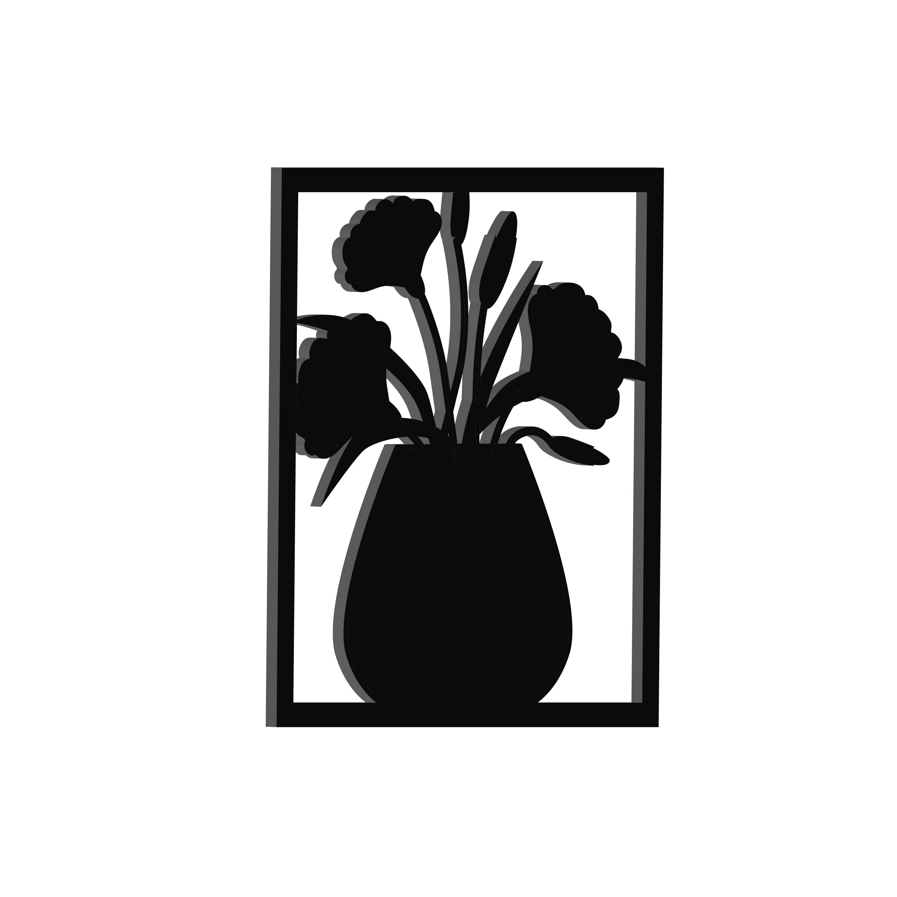 Flower Vase Frame Black Engineered Wood Wall Art Cutout, Ready To Hang Home Decor 4