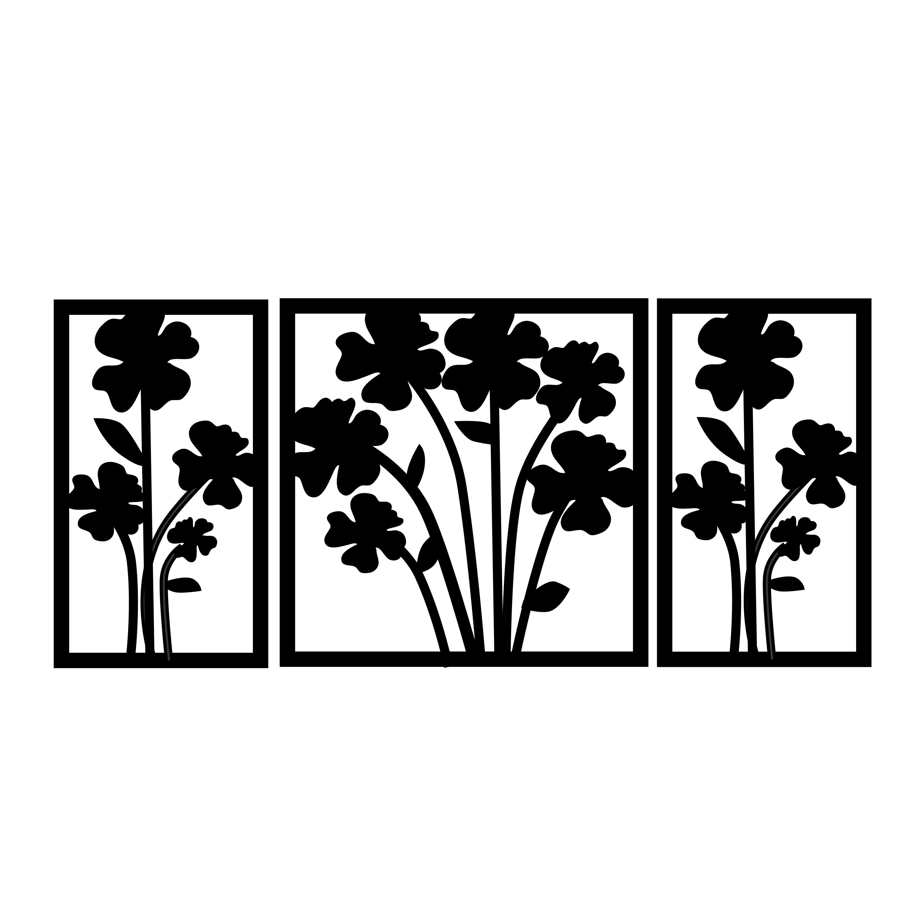 "Flower Bouquet" Black Engineered Wood Wall Art Cutout, Ready to Hang Home Decor 2
