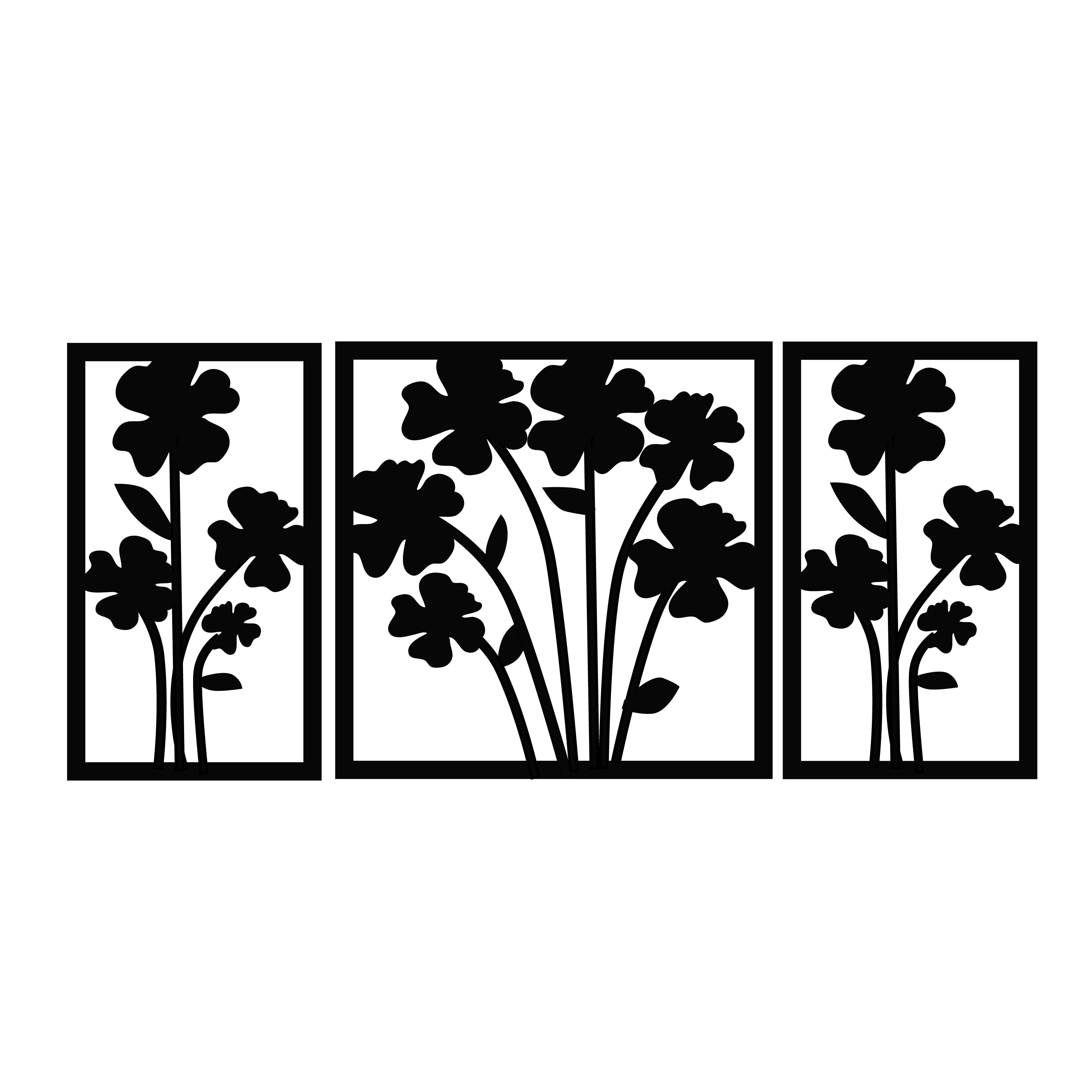 "Flower Bouquet" Black Engineered Wood Wall Art Cutout, Ready to Hang Home Decor 4