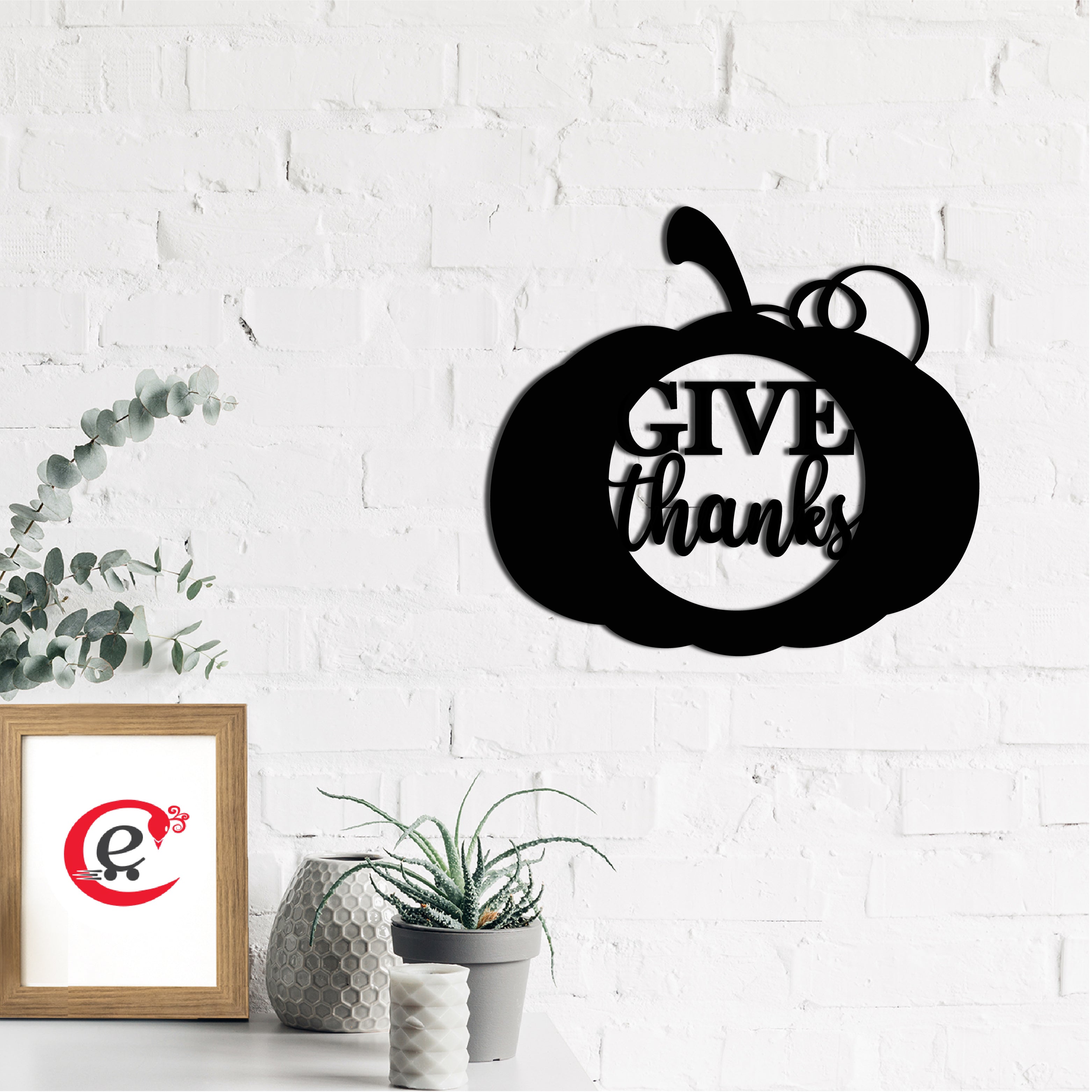"Give Thanks" Black Engineered Wood Wall Art Cutout, Ready to Hang Home Decor