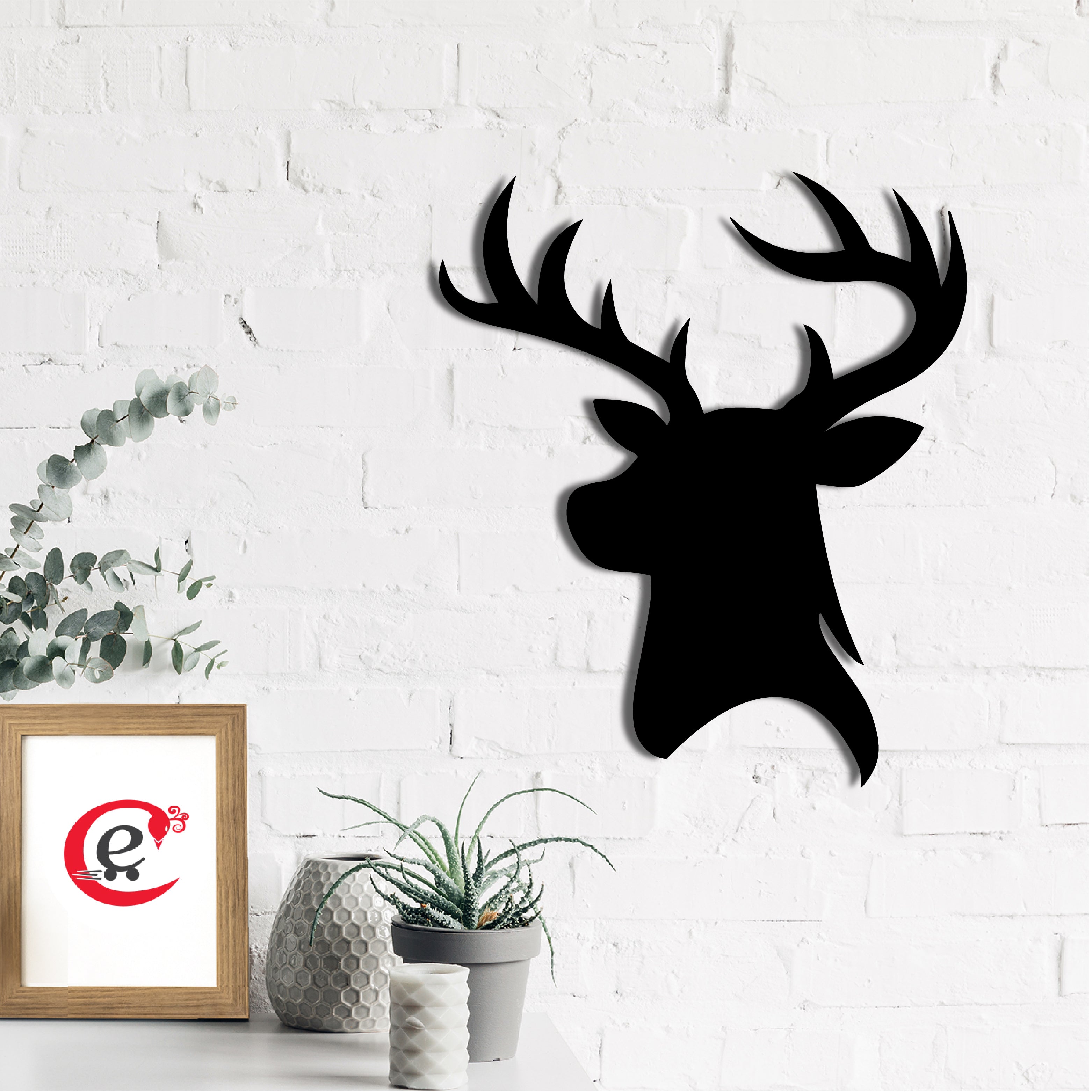 Reindeer Black Engineered Wood Wall Art Cutout, Ready To Hang Home Decor